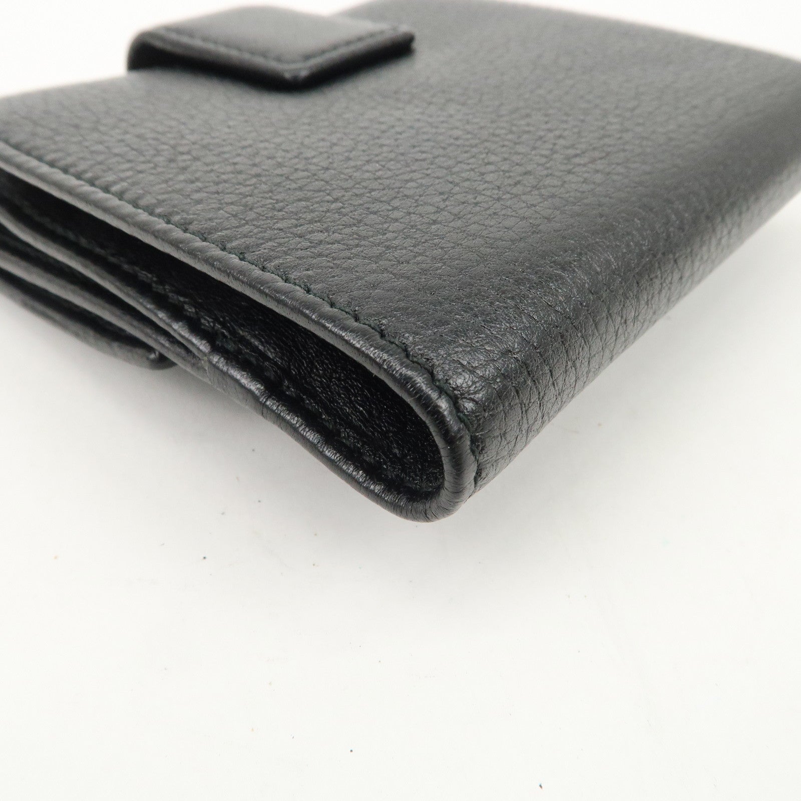 GUCCI Bamboo Leather W Hook Bi-fold Wallet Black 233049 Used