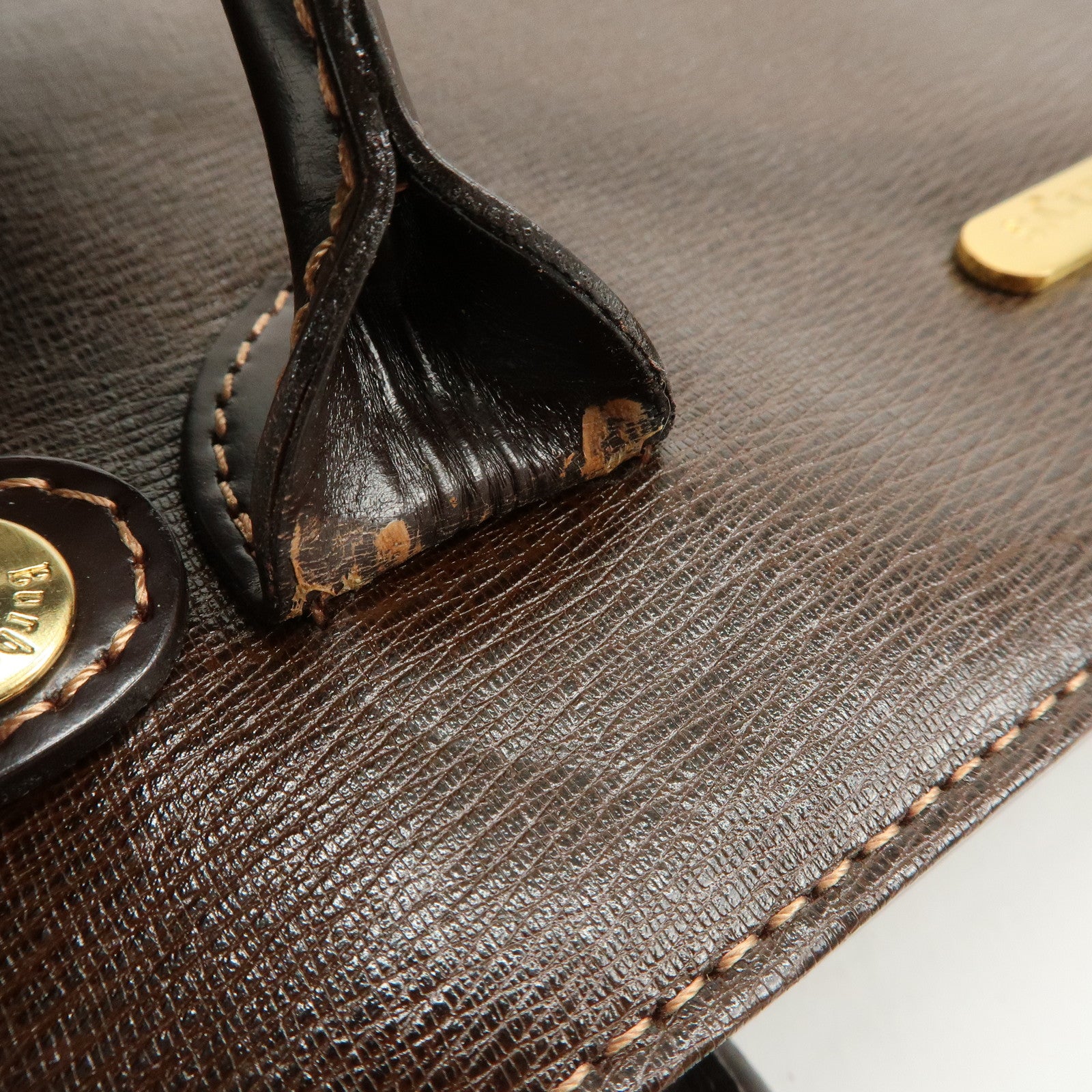 BURBERRY Leather Tote Bag Hand Bag Brown Gold Hardware Used