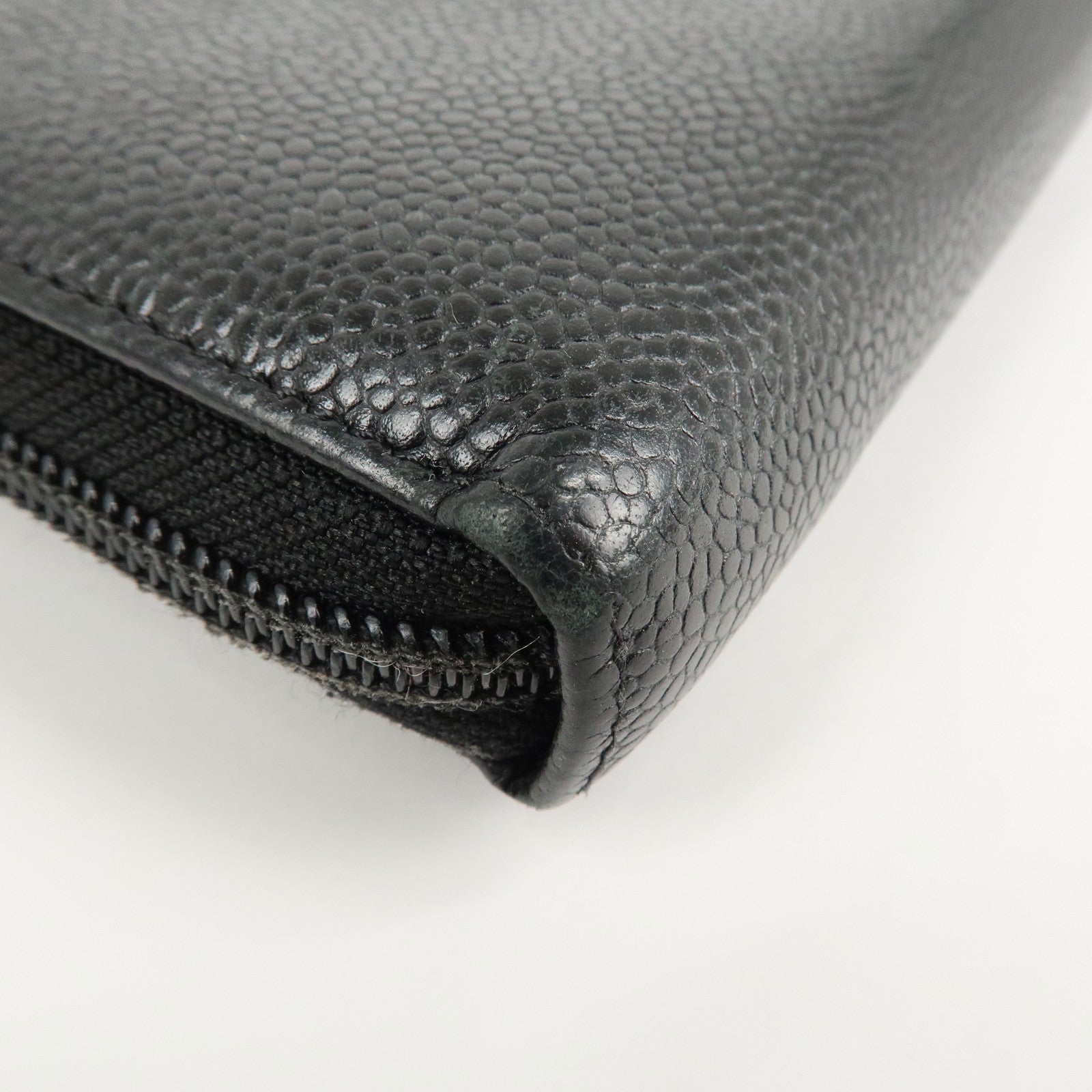 CHANEL Caviar Skin Zip Around Long Wallet Black A50071 Used