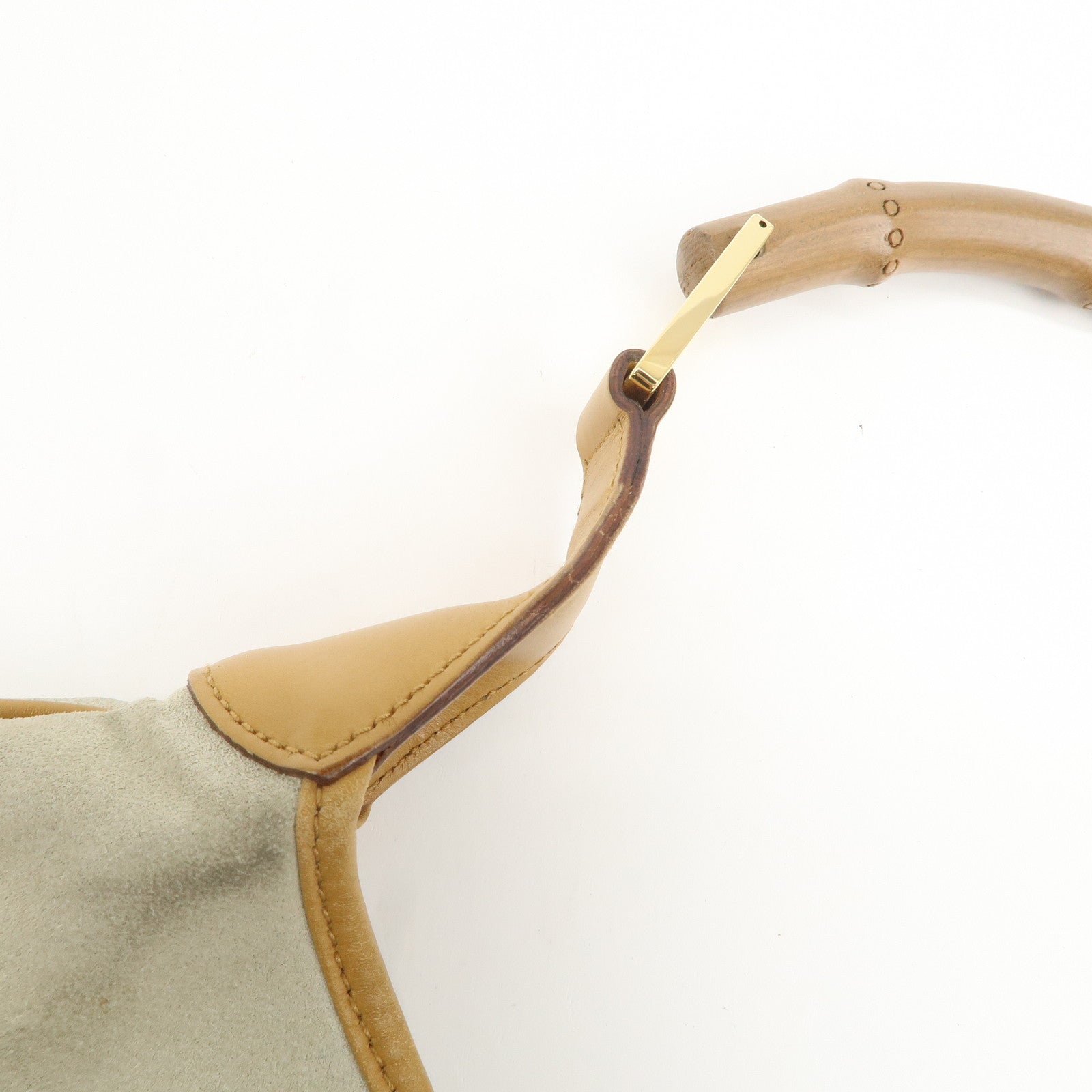 GUCCI Bamboo Suede Leather Shoulder Bag Gray Brown 001.4060 Used