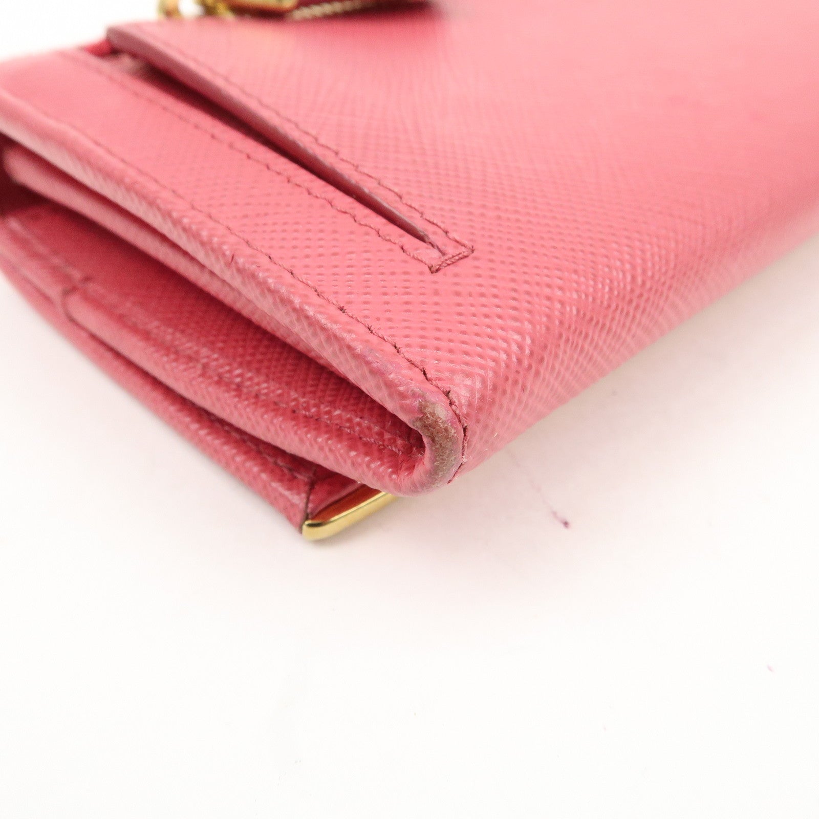PRADA Saffiano Leather Bi Fold Long Wallet Pink 1MH132 Used