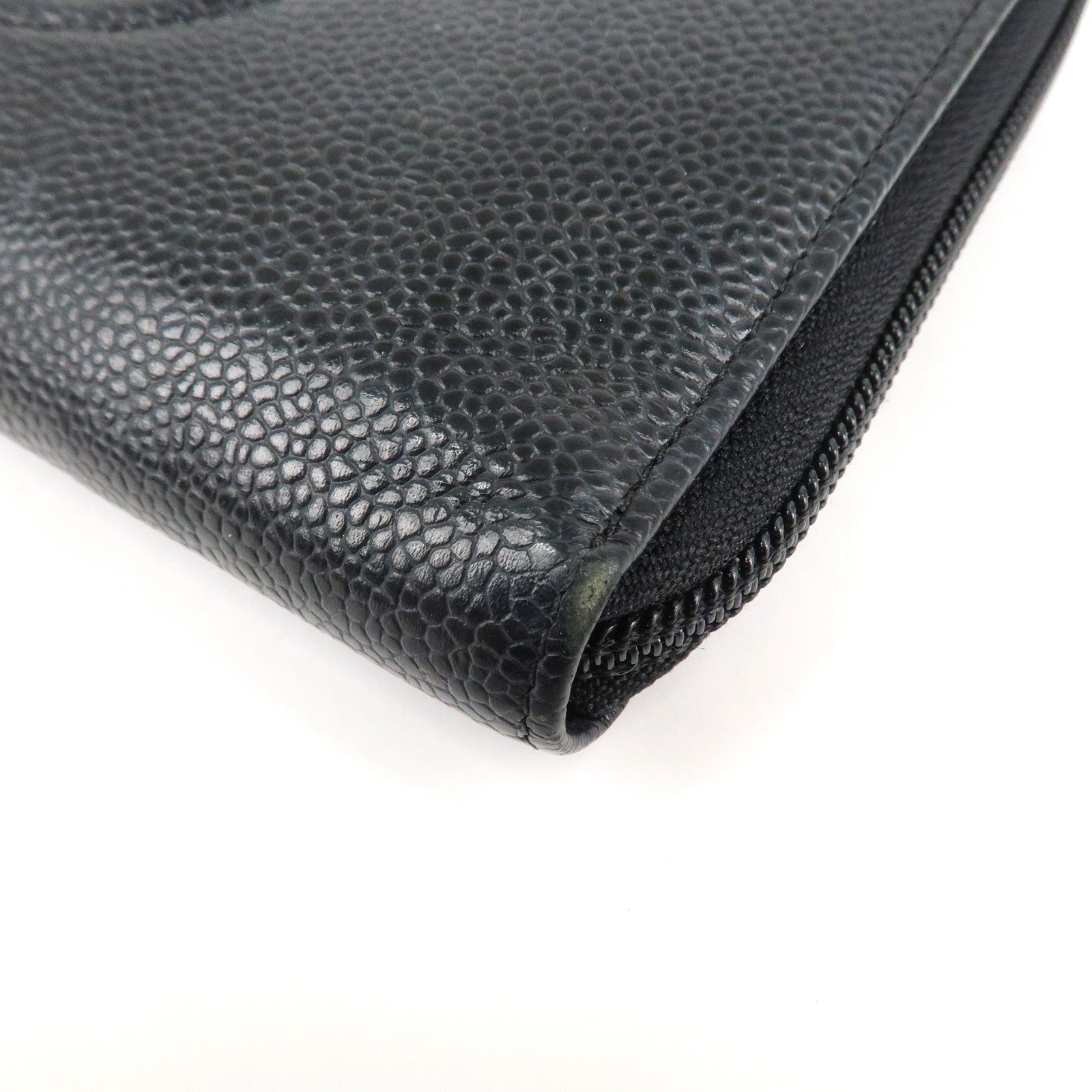 CHANEL COCO Mark Caviar Skin Zippy Long Wallet Black A50071 Used