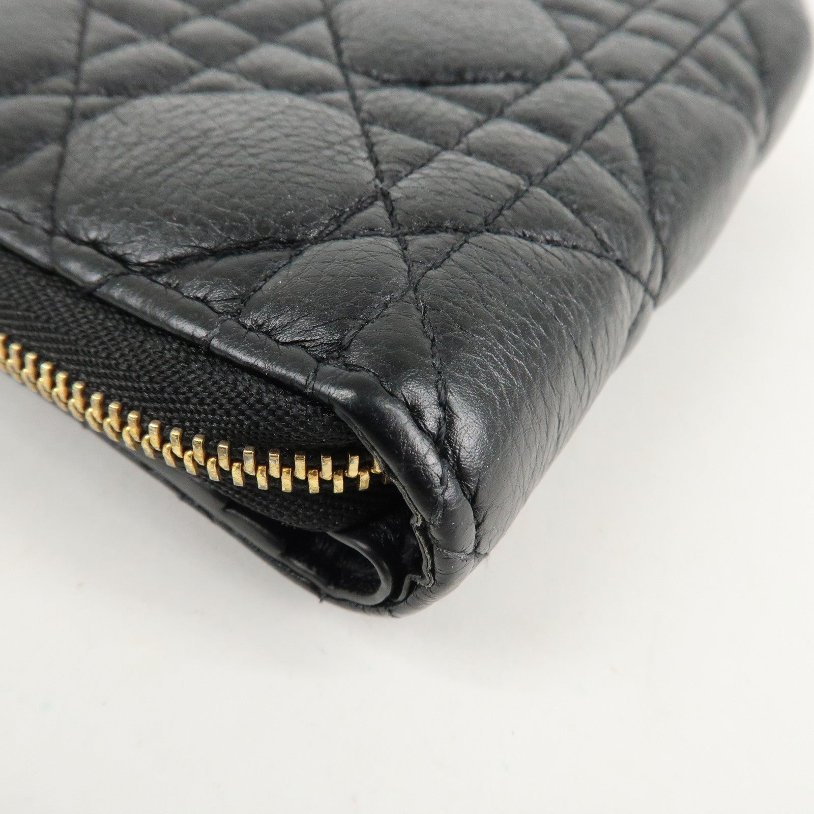 Christian Dior Cannage Leather Bi-fold Wallet Black Gold HDW Used