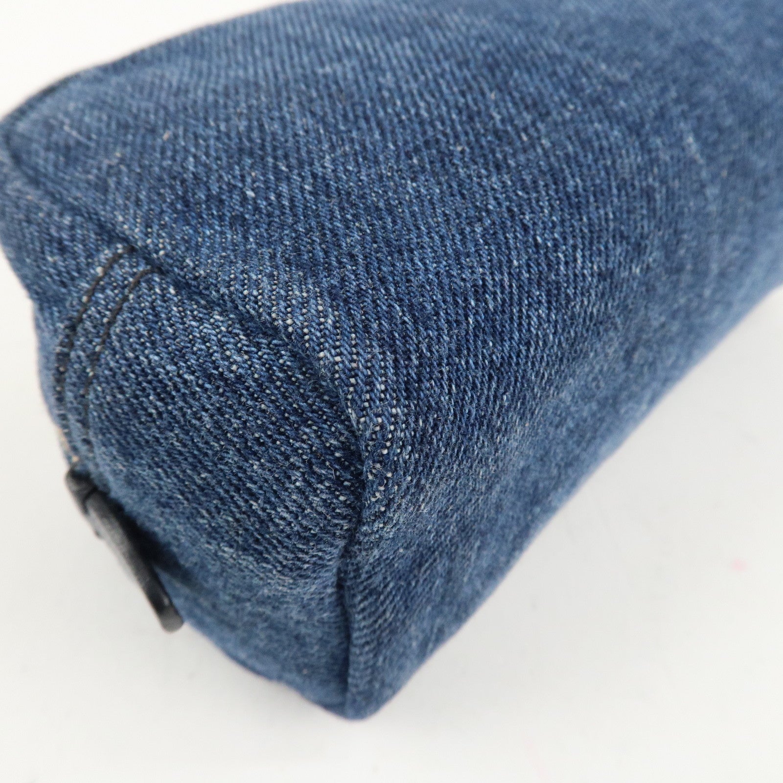 PRADA Triangle Logo Denim Pouch Cosmetic Pouch Blue Used