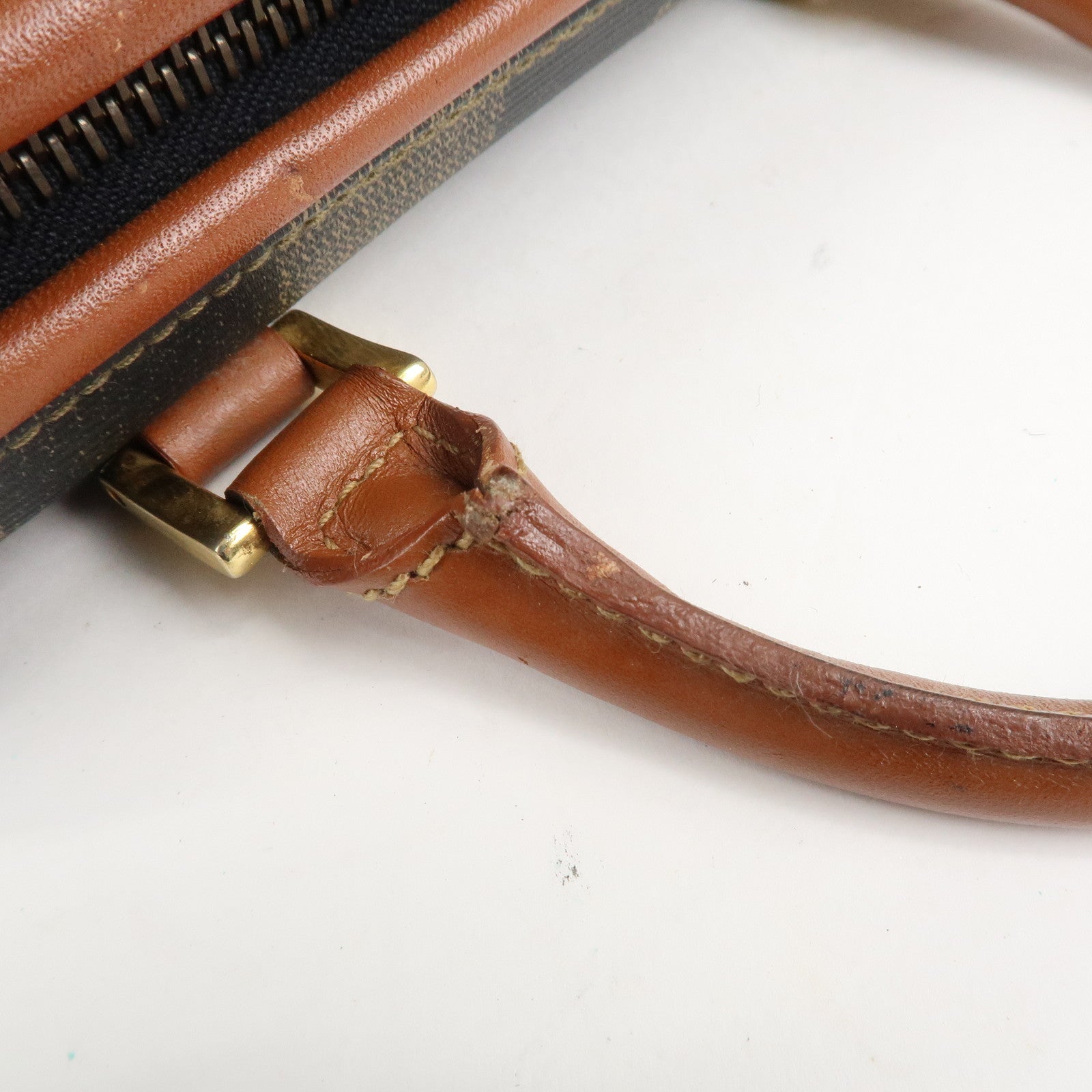 FENDI Pequin PVC Leather Mini Boston Bag Khaki Brown Black Used