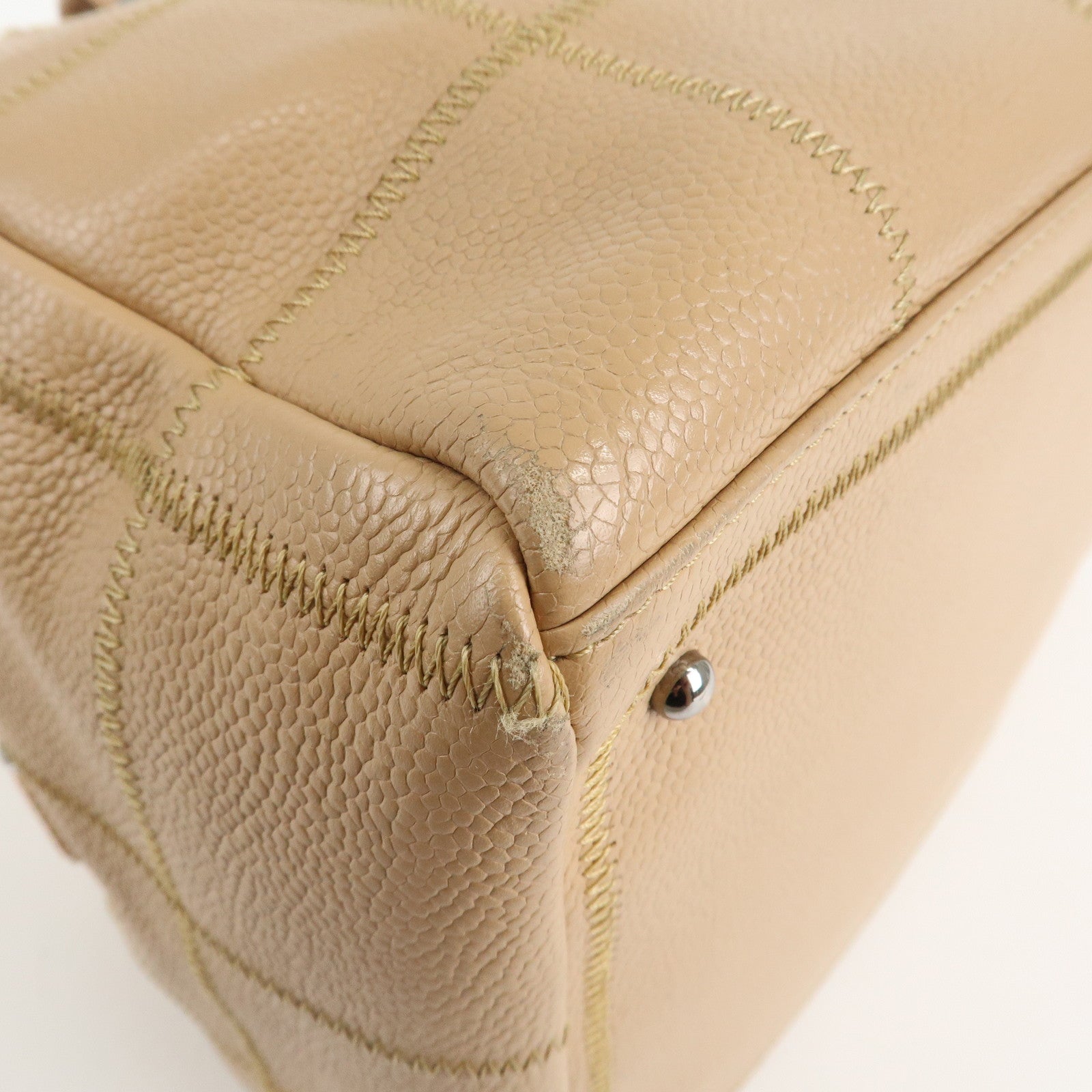 CHANEL Chocolate Bar Caviar Skin Boston Bag Beige A24184 Used