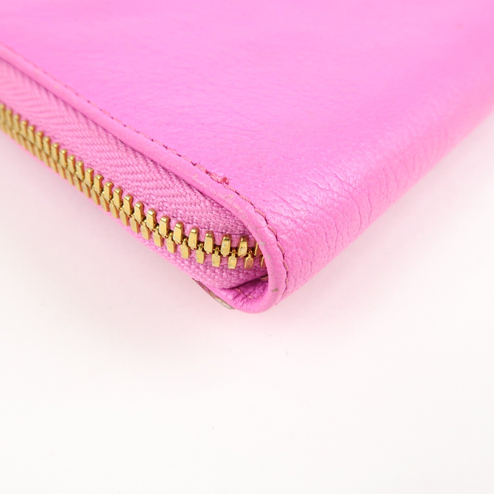 BALENCIAGA Leather Classic Continental Zip Wallet Pink 390187 Used