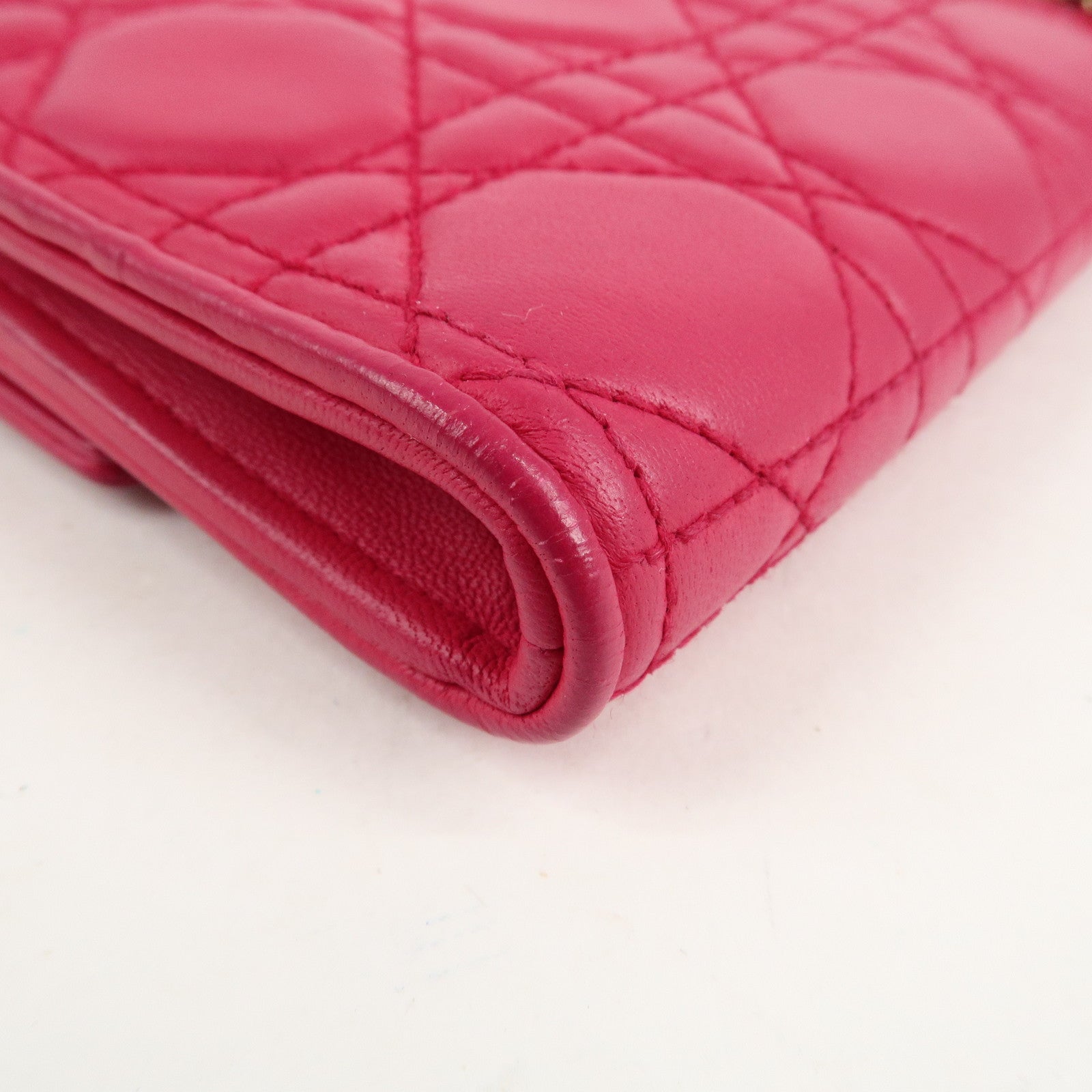Christian Dior Cannage Leather Chain Long Wallet Pink Used