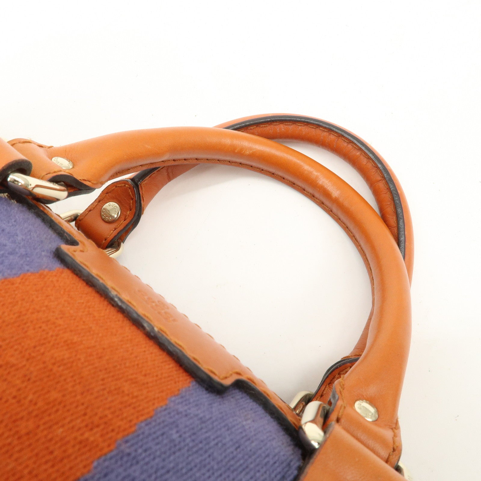 GUCCI Sherry GG Canvas Leather 2Way Boston Bag Orange 247205 Used