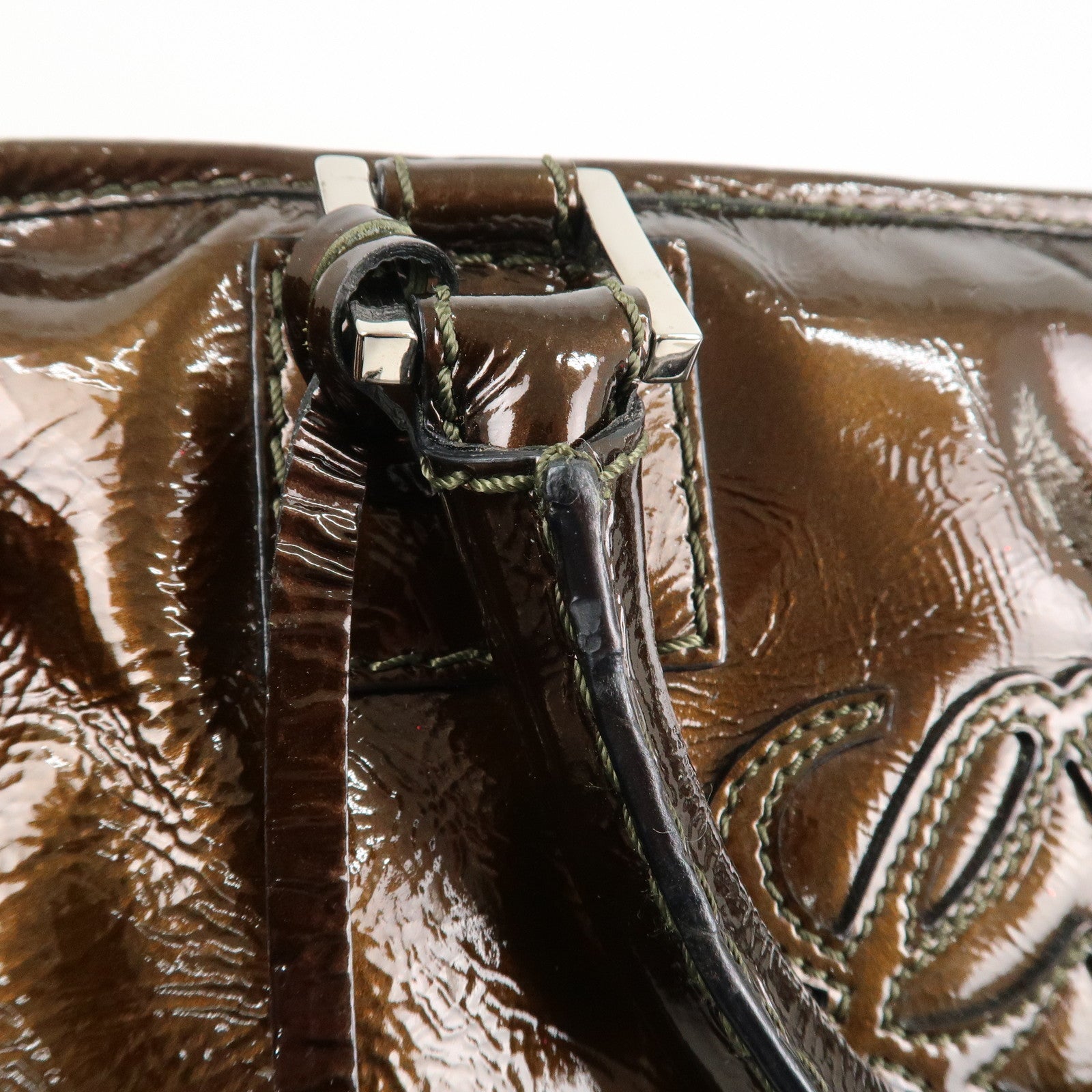 LOEWE Anagram Patent Leather Amasona28 Hand Bag Bronze Used