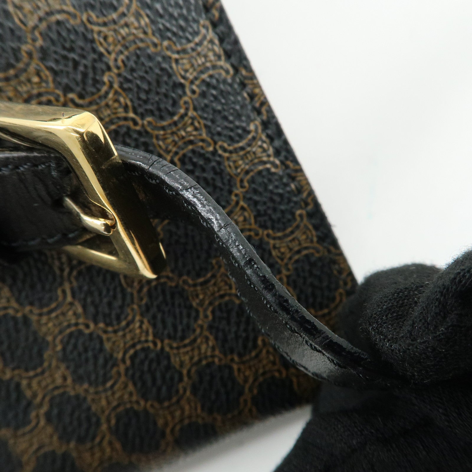 CELINE Macadam PVC Leather Tote Bag Shoulder Bag Brown Black Used