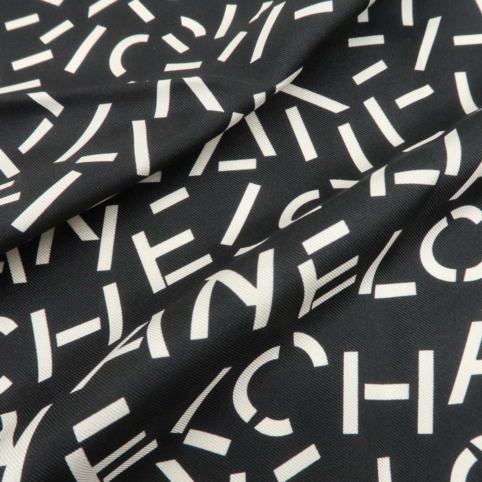 CHANEL Silk 100% Scarf Black White Used