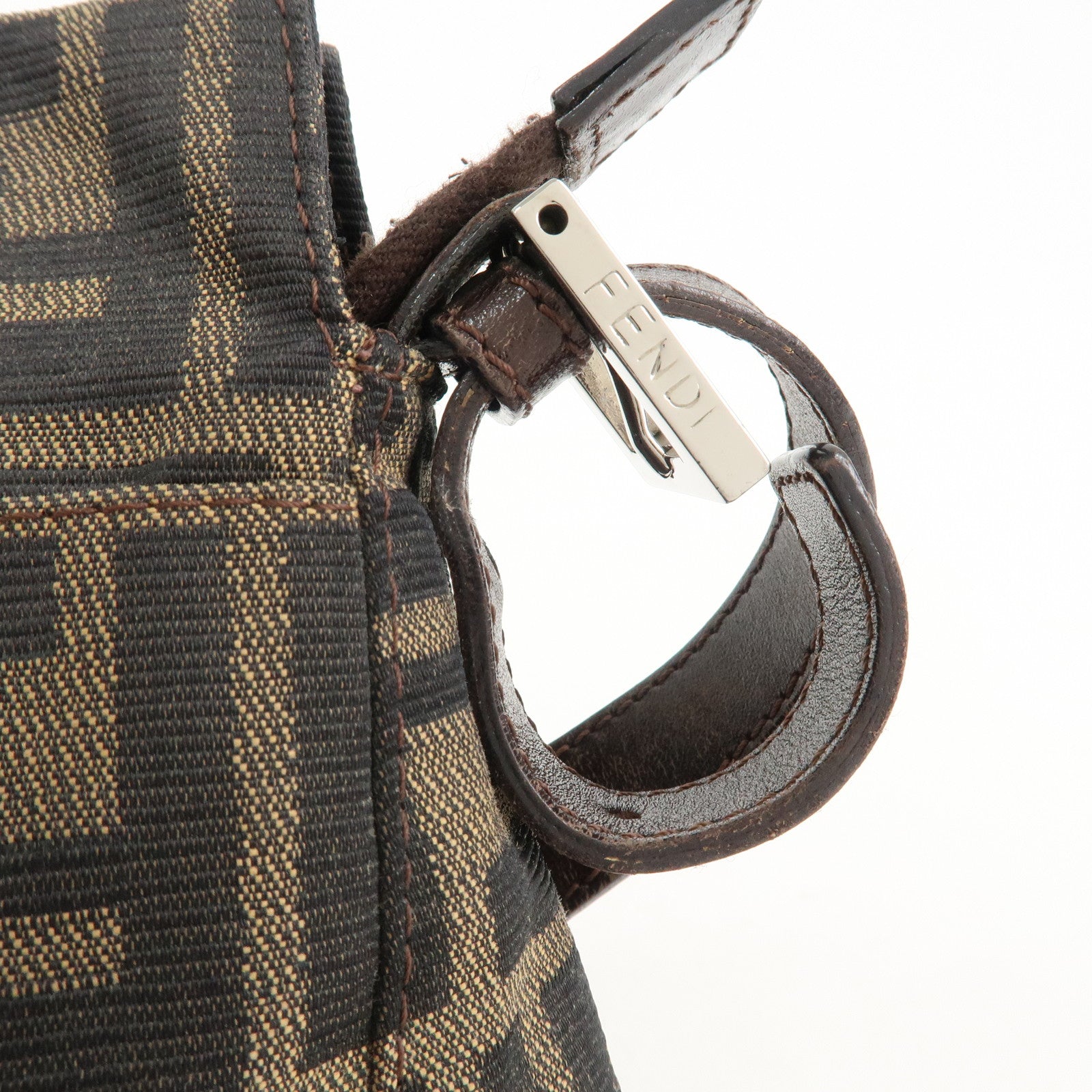 FENDI Zucca Canvas Leather Shoulder Bag Brown Black 26566 Used