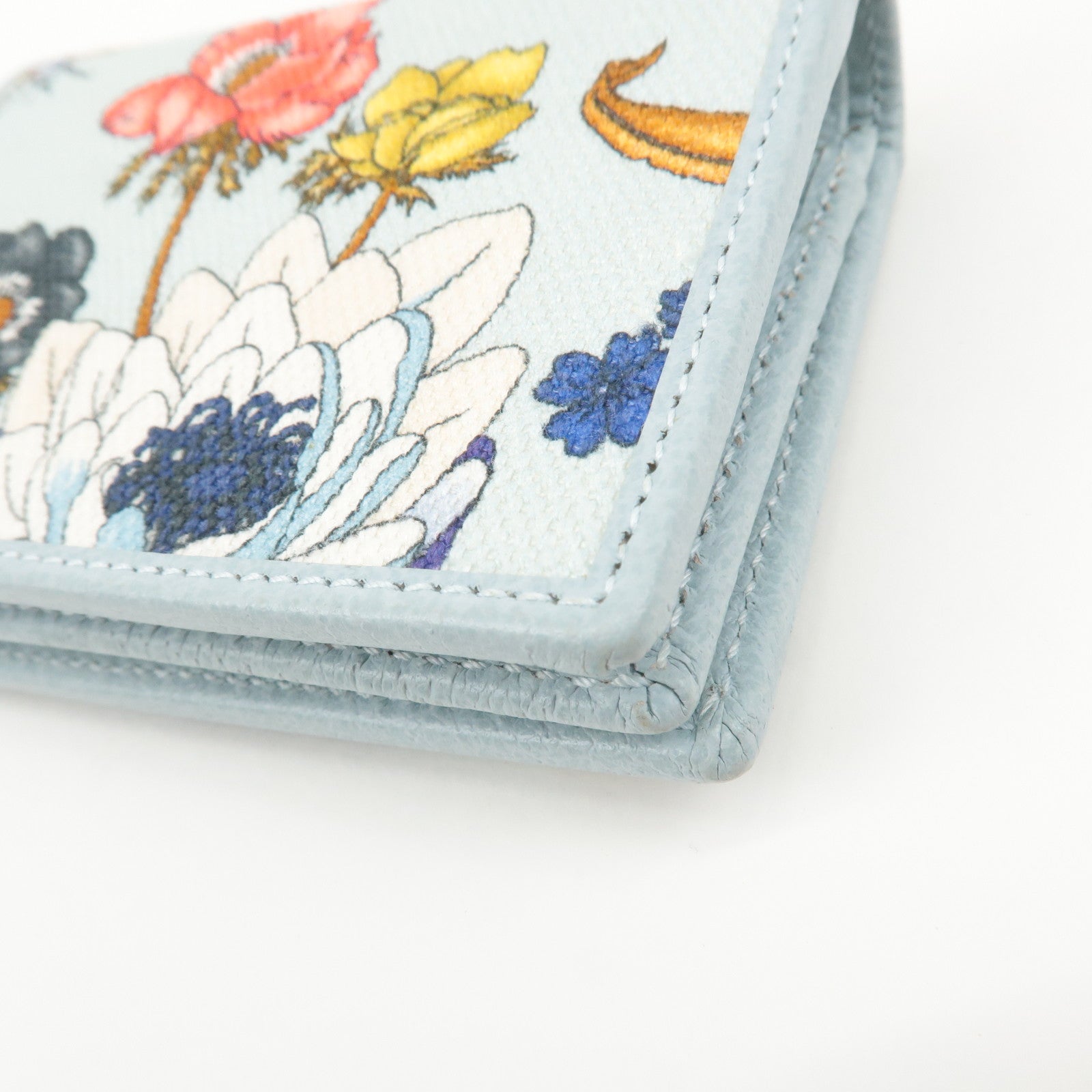 GUCCI GG Marmont Flora Canvas Leather Bi-fold Compact Wallet Used