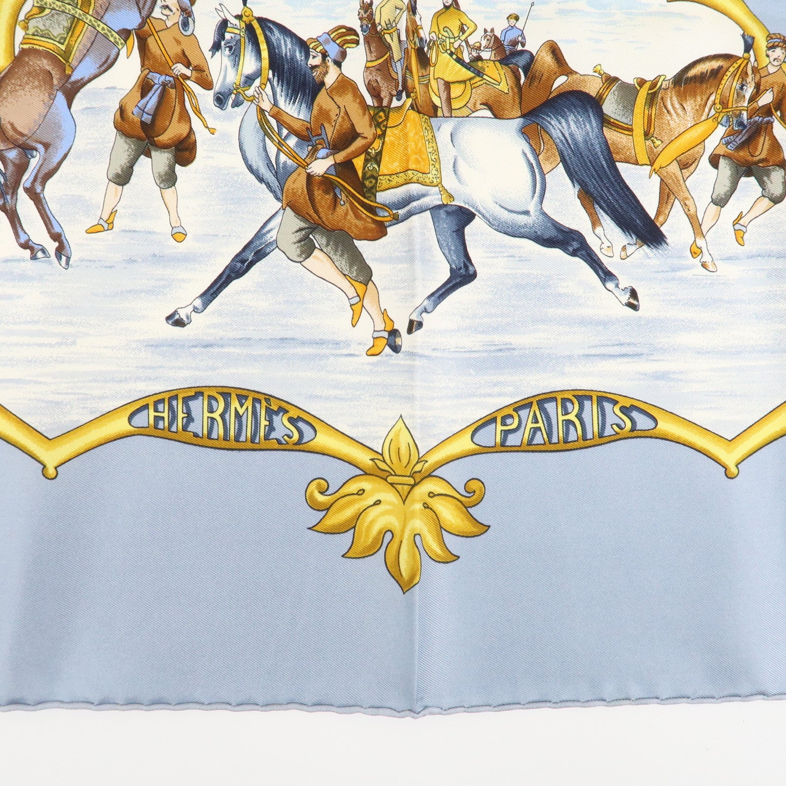 HERMES Carre 90 Silk 100% Scarf Les Chevaux Des Moghols Used