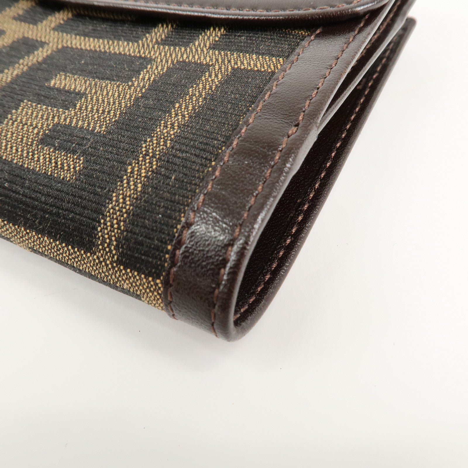 FENDI Zucca Canvas Leather W Hook Bifold Wallet 12671 Used