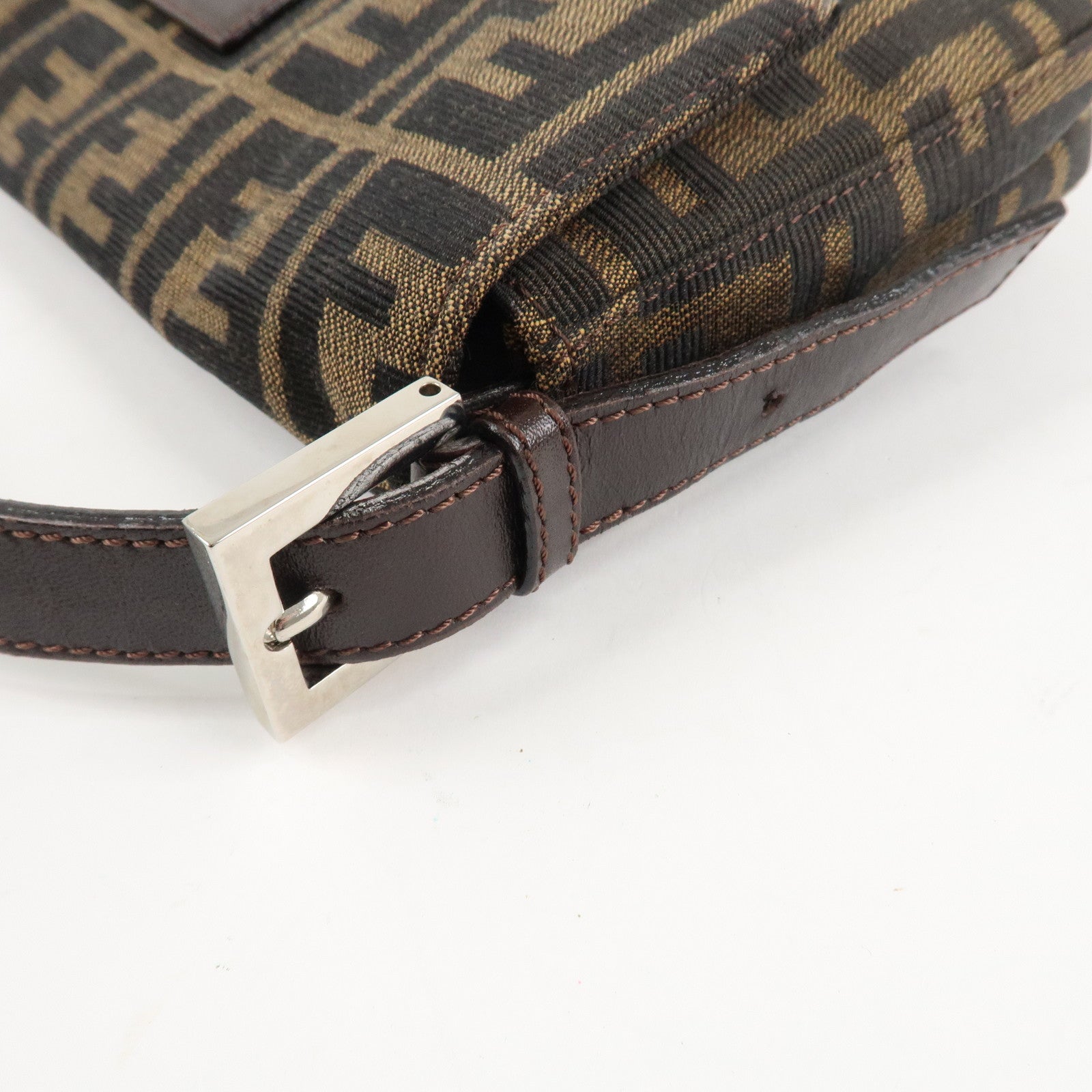 FENDI Mamma Baguette Zucca Canvas Shoulder Bag Brown Black 26424 Used