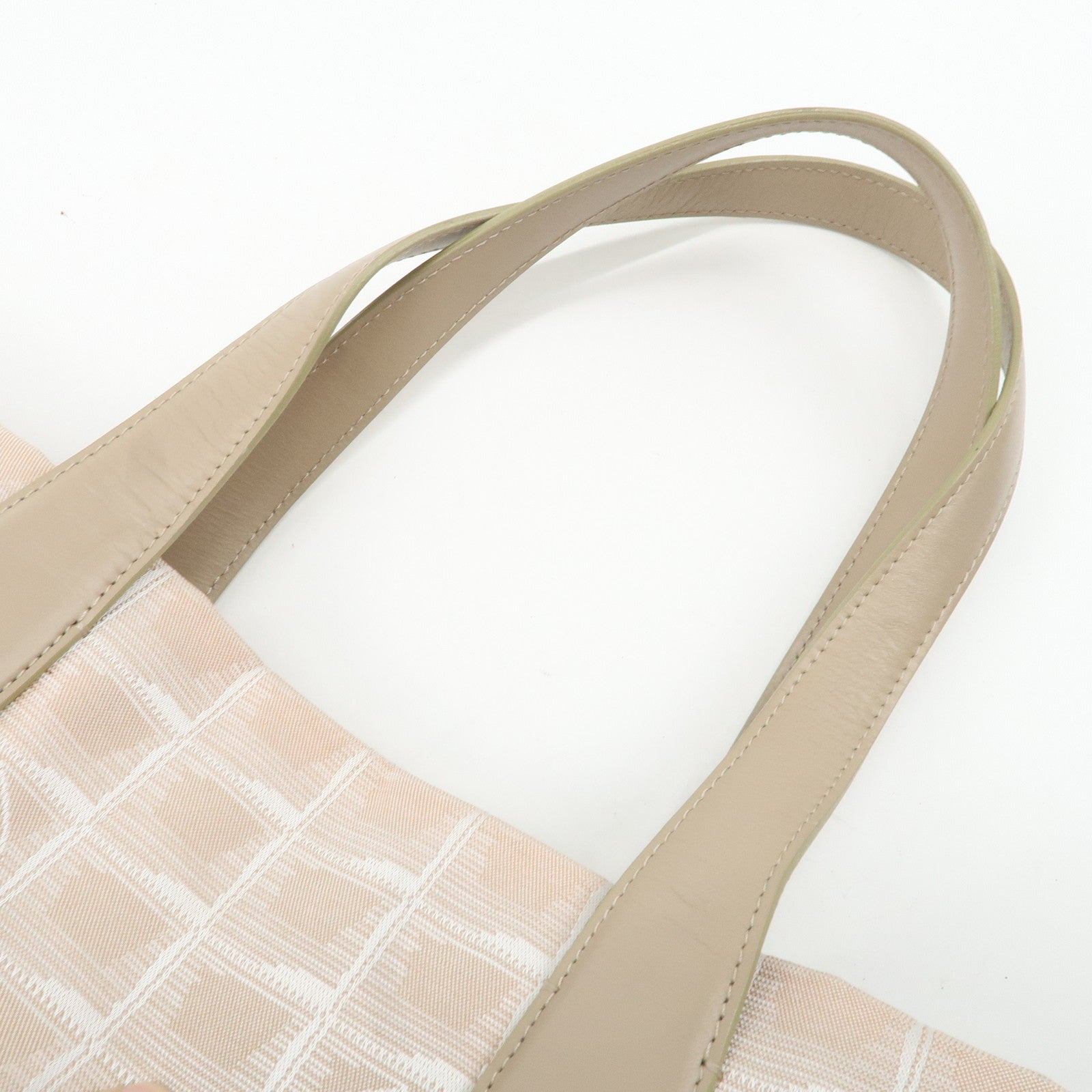 CHANEL New Travel Line Nylon Jacquard Leather Tote Bag Beige A15991 Used