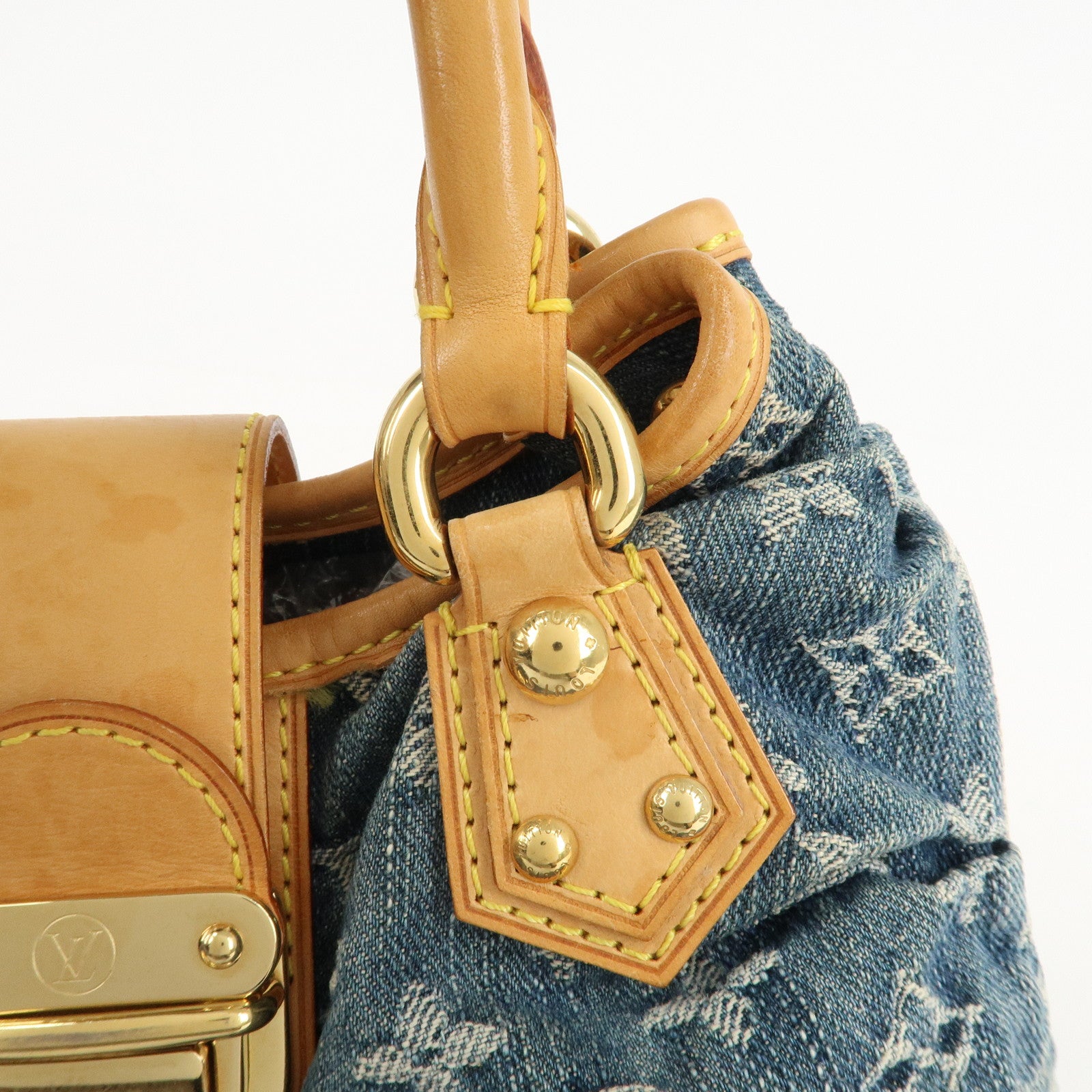 Louis Vuitton Monogram Denim Pleaty Hand Bag Blue M95020 Used