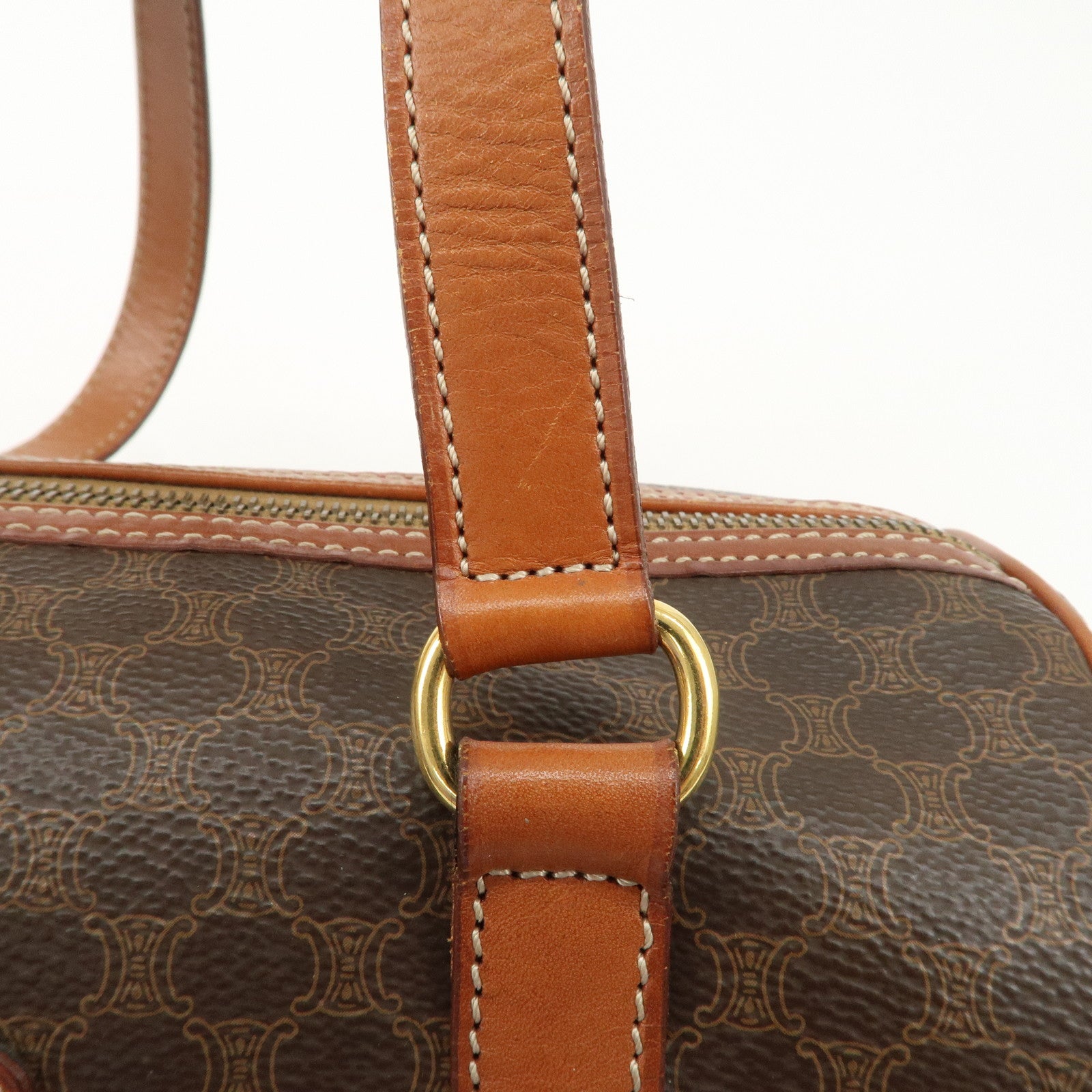 CELINE Macadam PVC Leather Boston Bag Brown Dark Brown Used