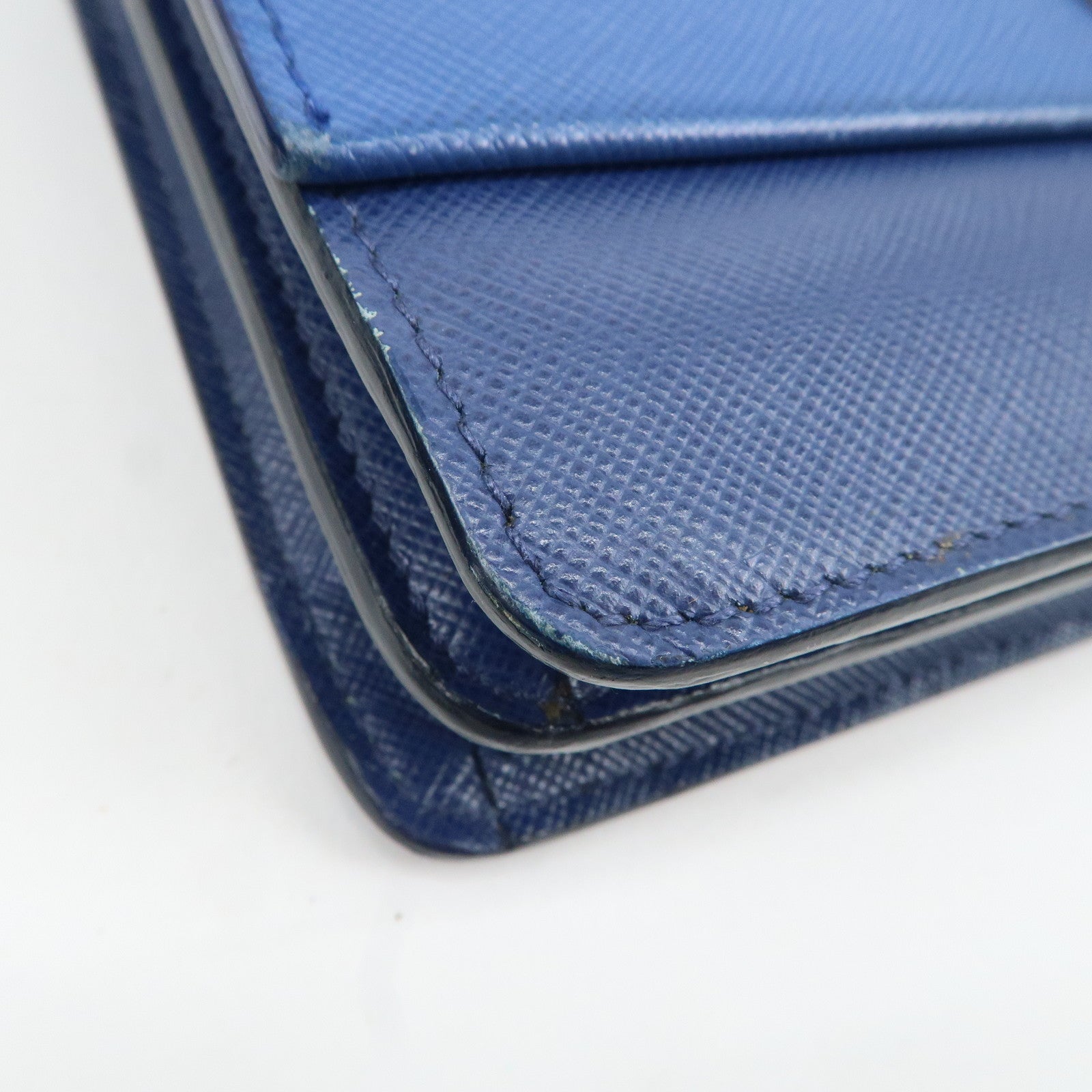 PRADA Leather Shoulder Bag Blue Navy Used