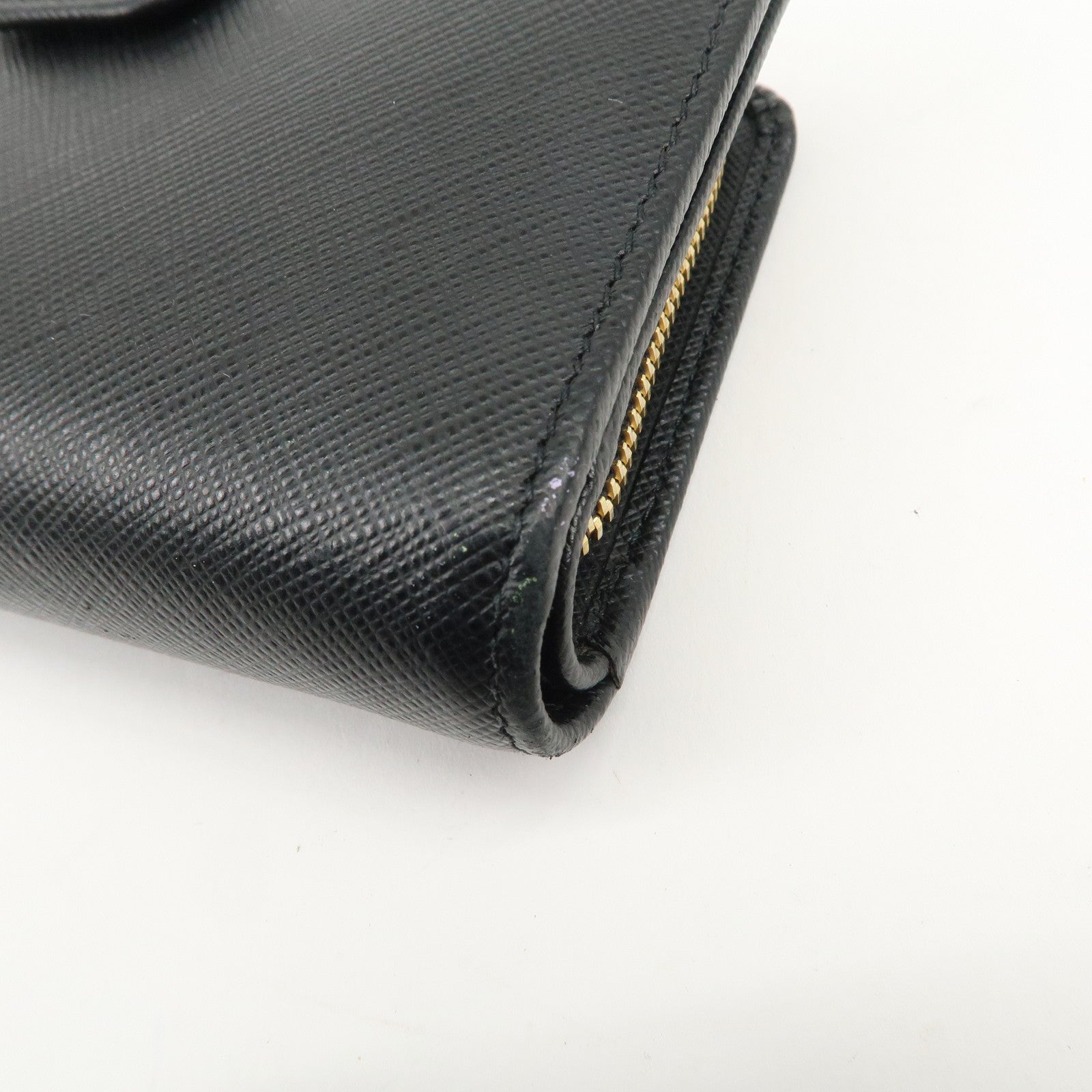 PRADA Saffiano Leather Bi-Fold Wallet Purse Black 1ML225 Used