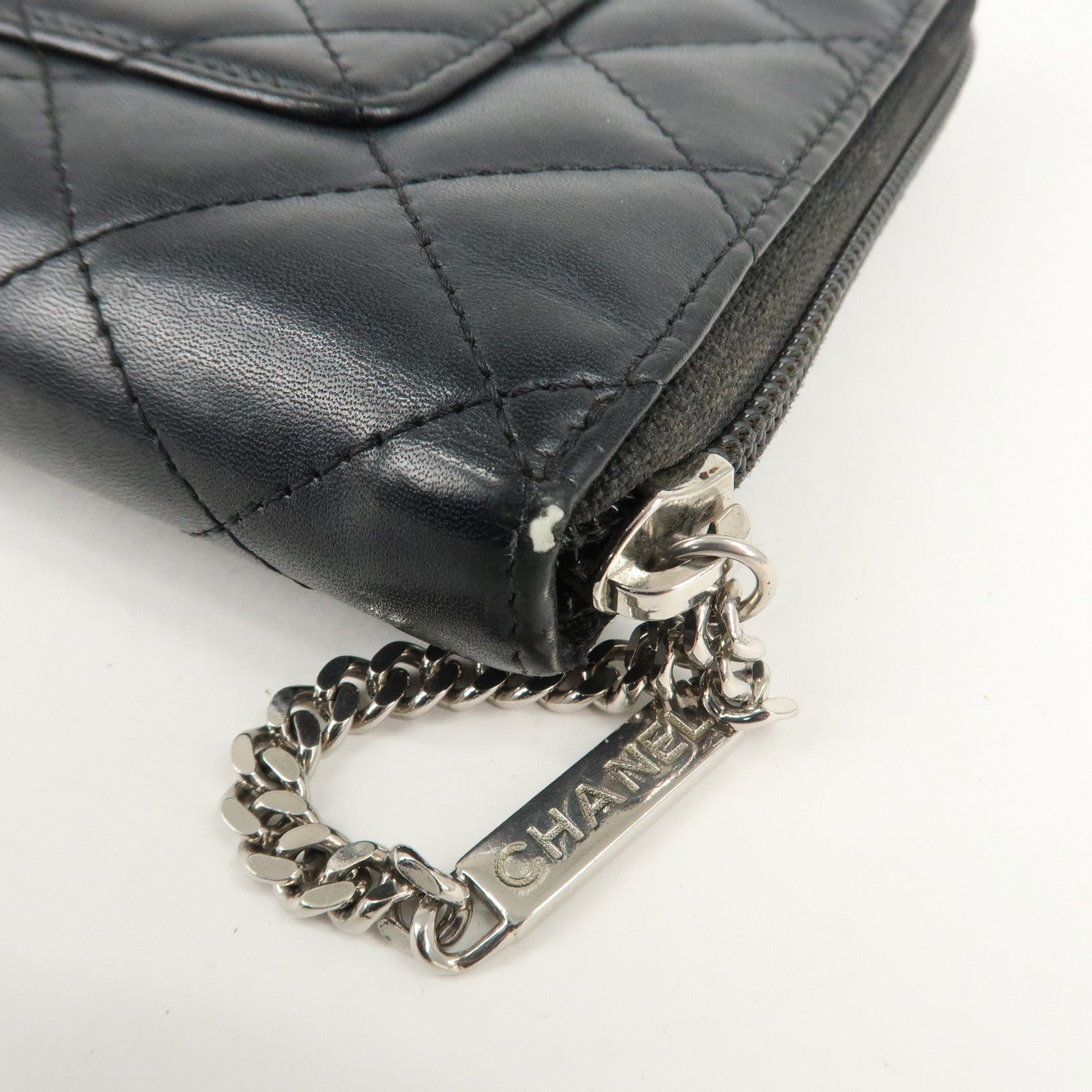 CHANEL Cambon Line Leather Round Zippy Long Wallet Black A26710 Used