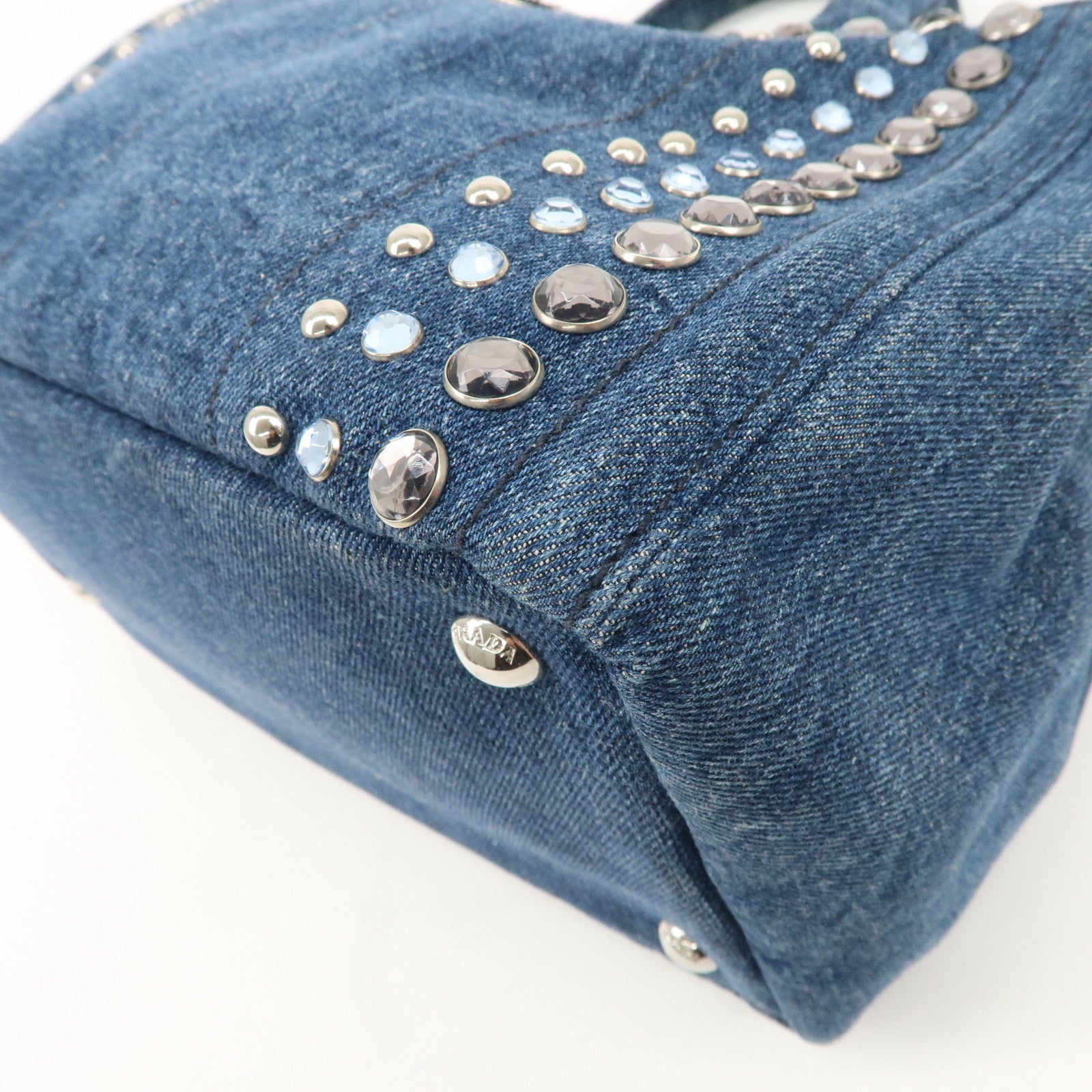 PRADA Logo Canapa Mini Denim Bijou 2Way Tote Bag Denim Blue 1BG439 Used