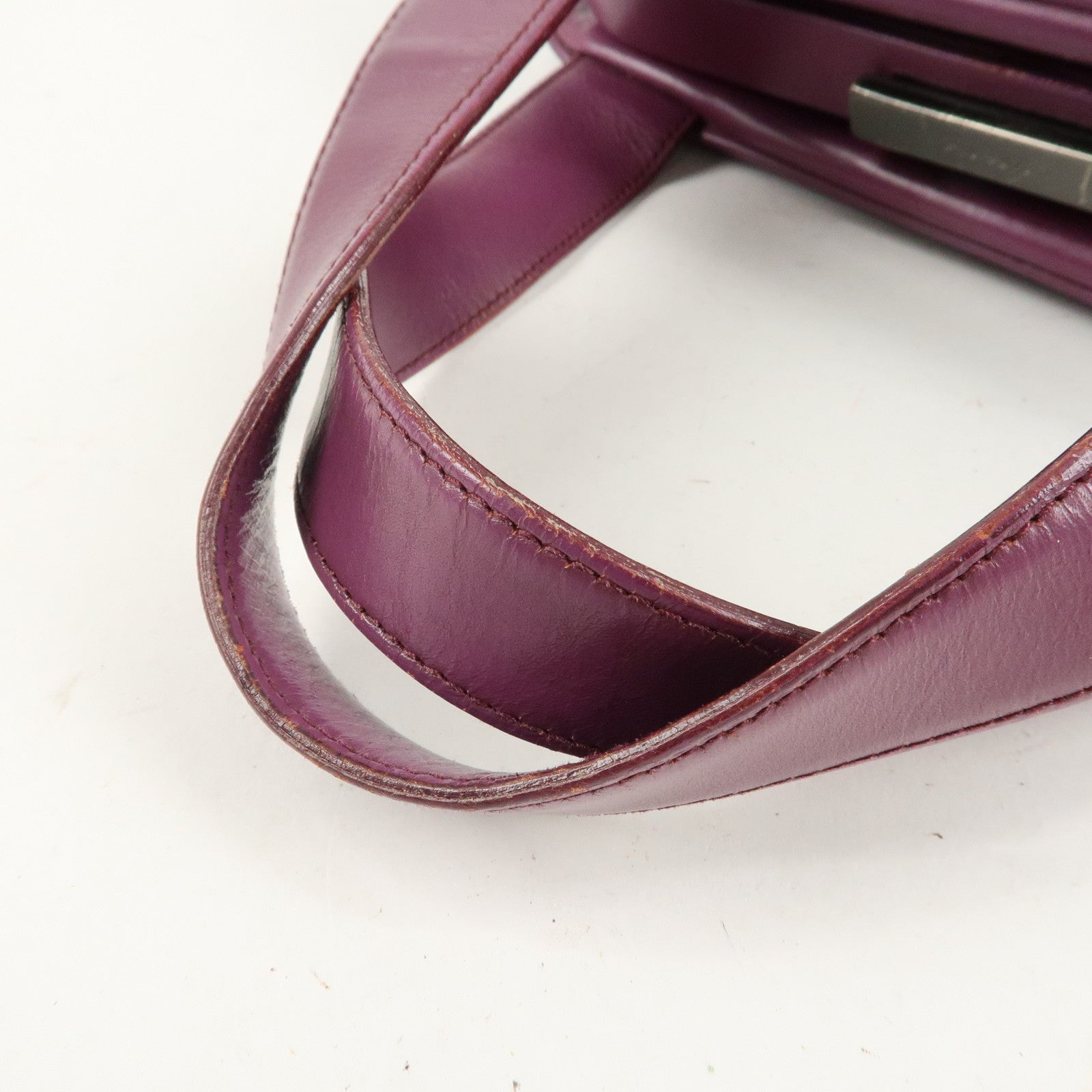 PRADA Leather Tote Bag Hand Bag Purple Antique Black HDW Used