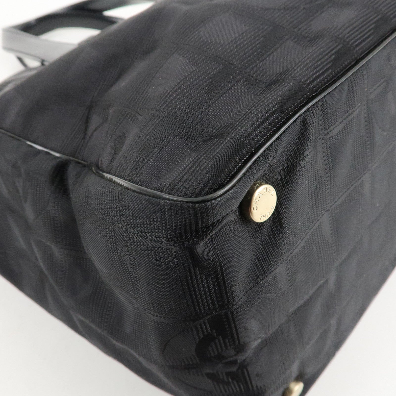 CHANEL New Travel Line Nylon Jacquard Leather Tote Bag Black A15991 Used