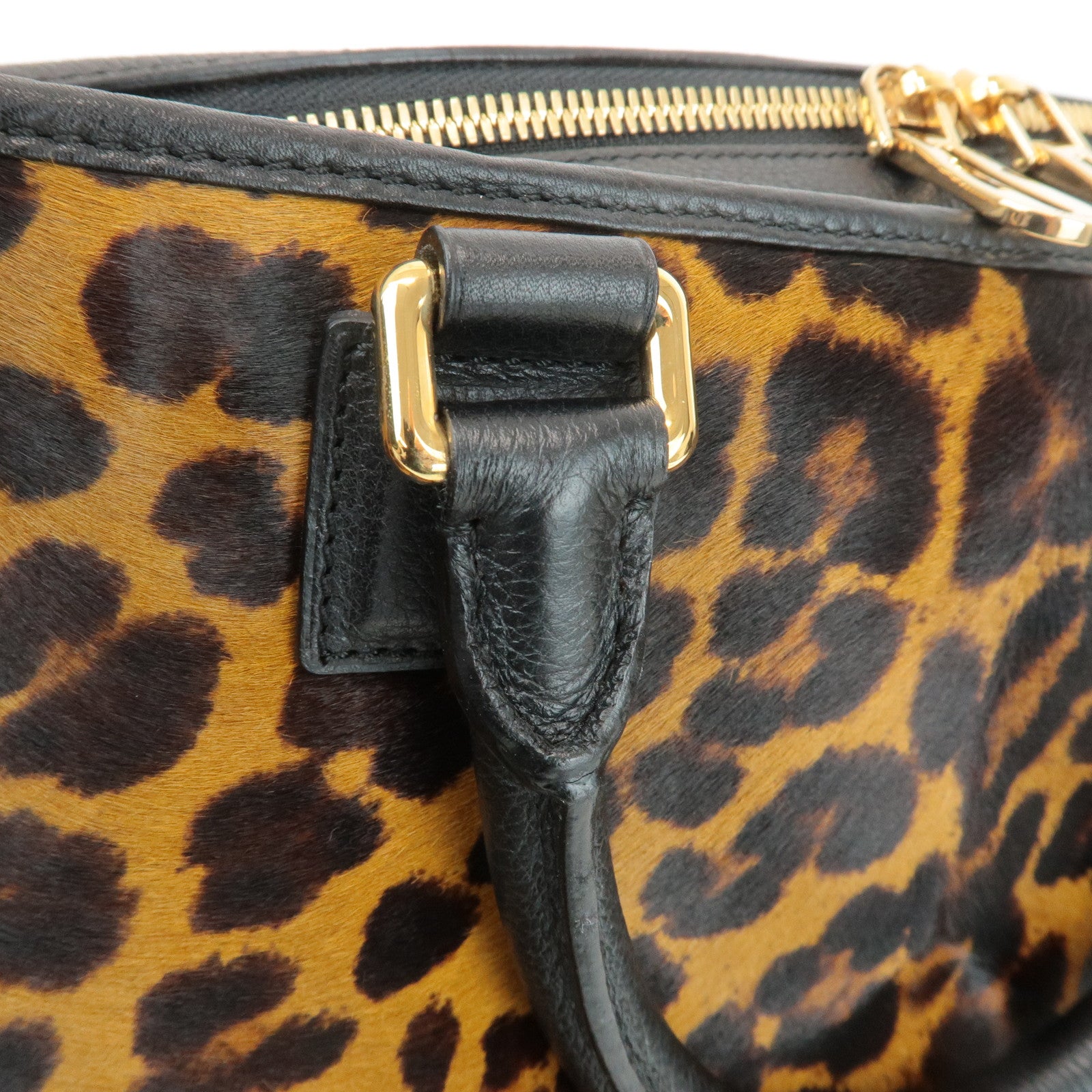 LOEWE Unborn Calf Leather Amasona 36 Hand Bag Brown Black Used