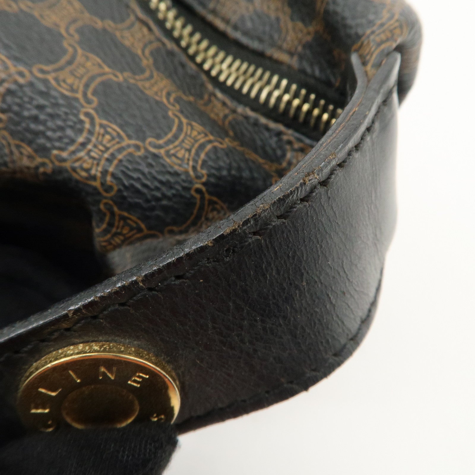 CELINE Macadam PVC Leather Hand Bag Black Brown Used