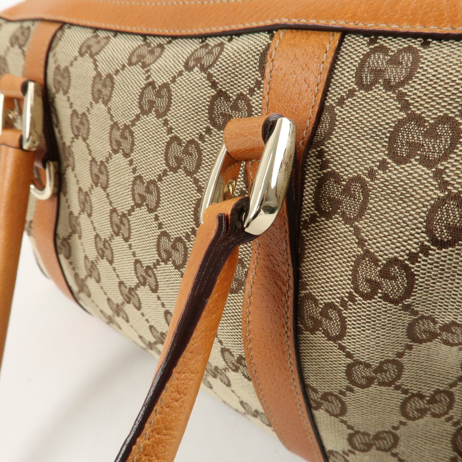 GUCCI Abbey GG Canvas Leather Mini Boston Bag Beige Orange 130942 Used