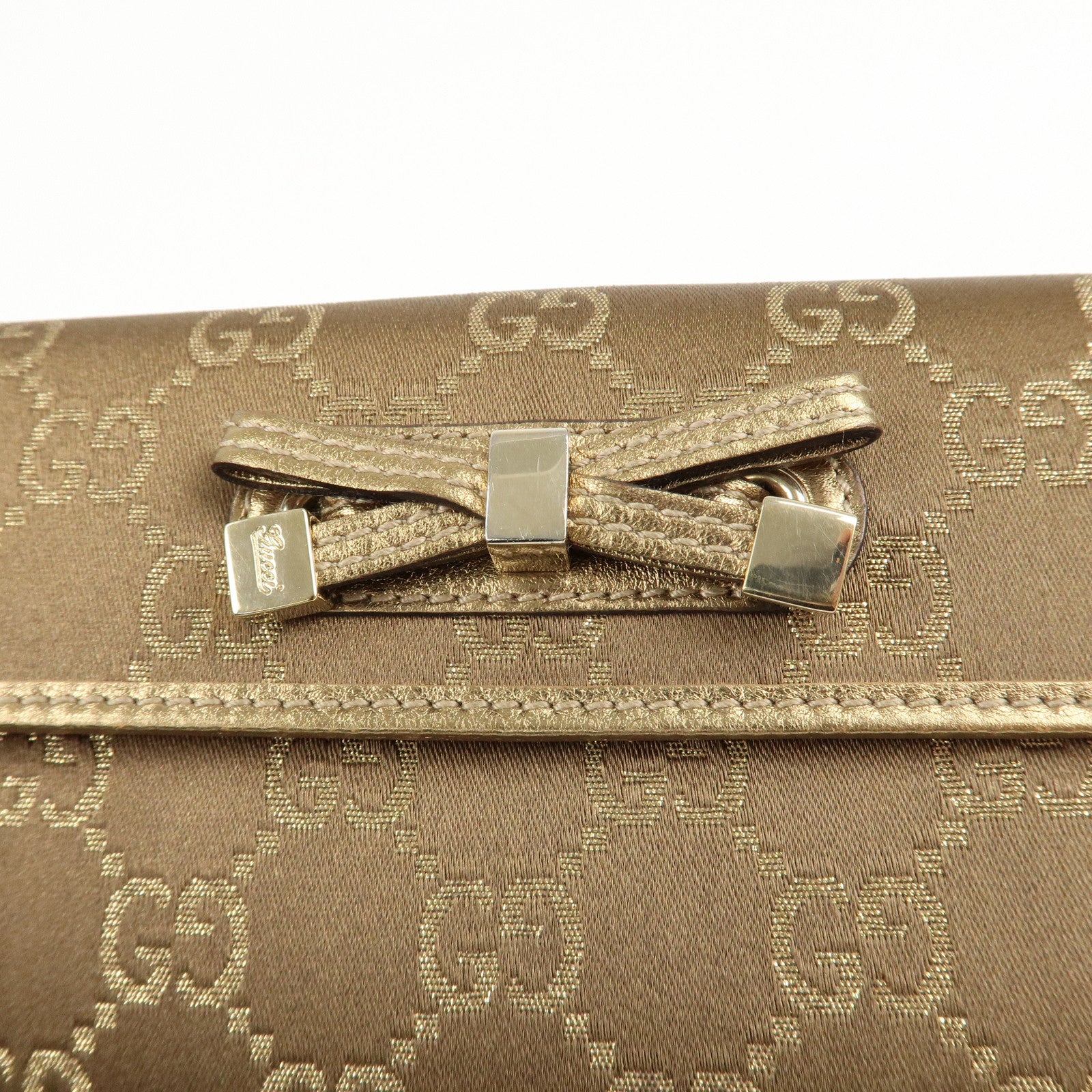 GUCCI Princy GG Satin Leather W Hook Bifold LongWallet 167464 Used