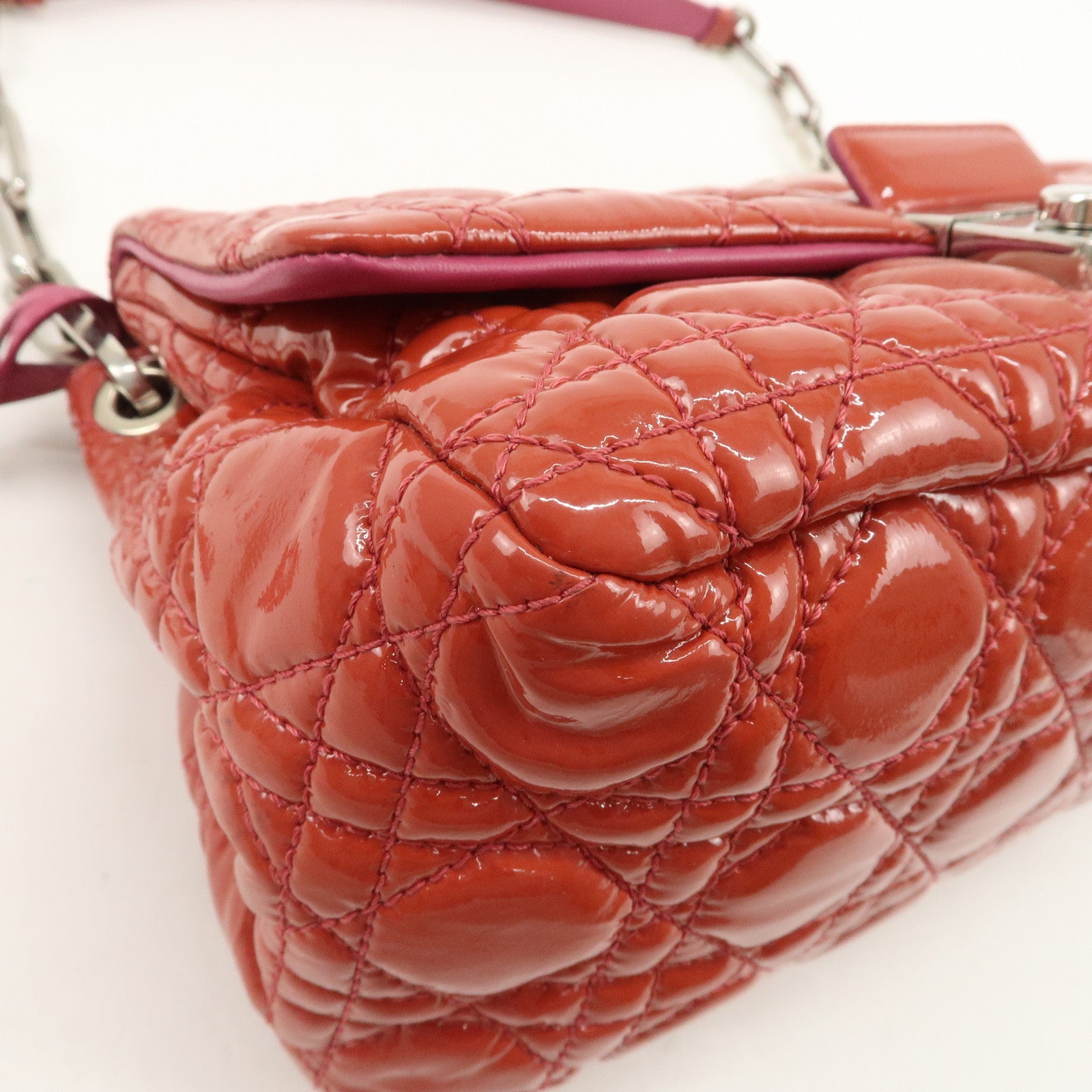 Christian Dior Cannage Patent Leather Chain Shoulder Bag Used