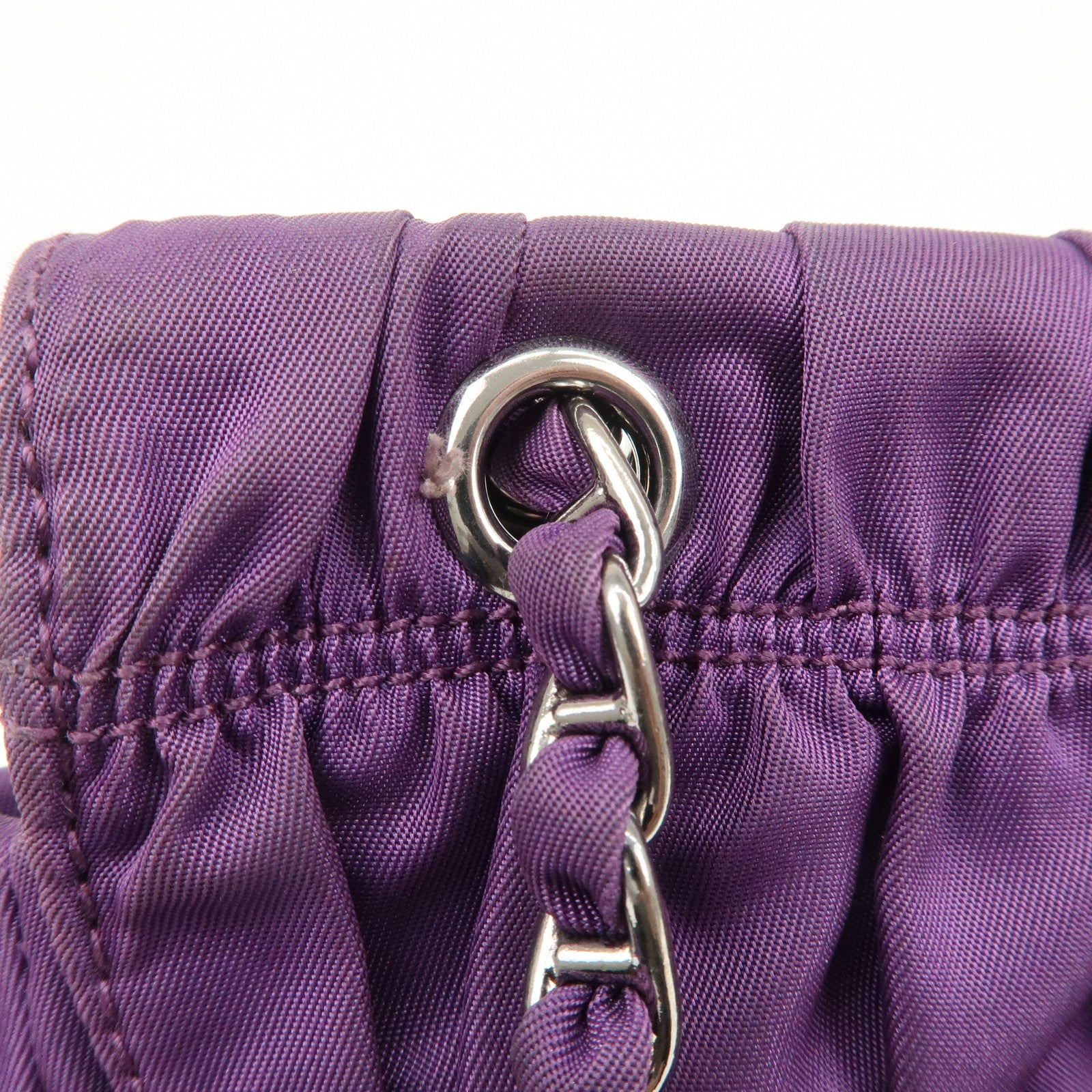 PRADA Nylon Leather Gathered Shoulder Bag Purple BR4609 Used