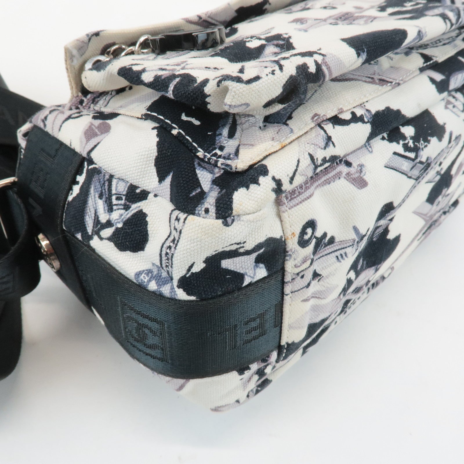 CHANEL Airline Canvas Leather Shoulder Bag Airplane Pattern Used