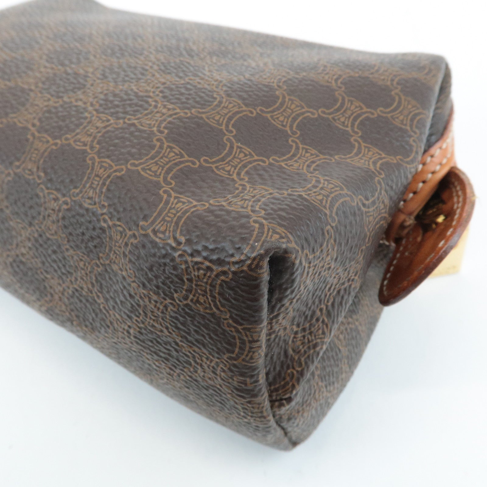 CELINE Macadam PVC Leather Pouch Cosmetic Pouch Brown Used