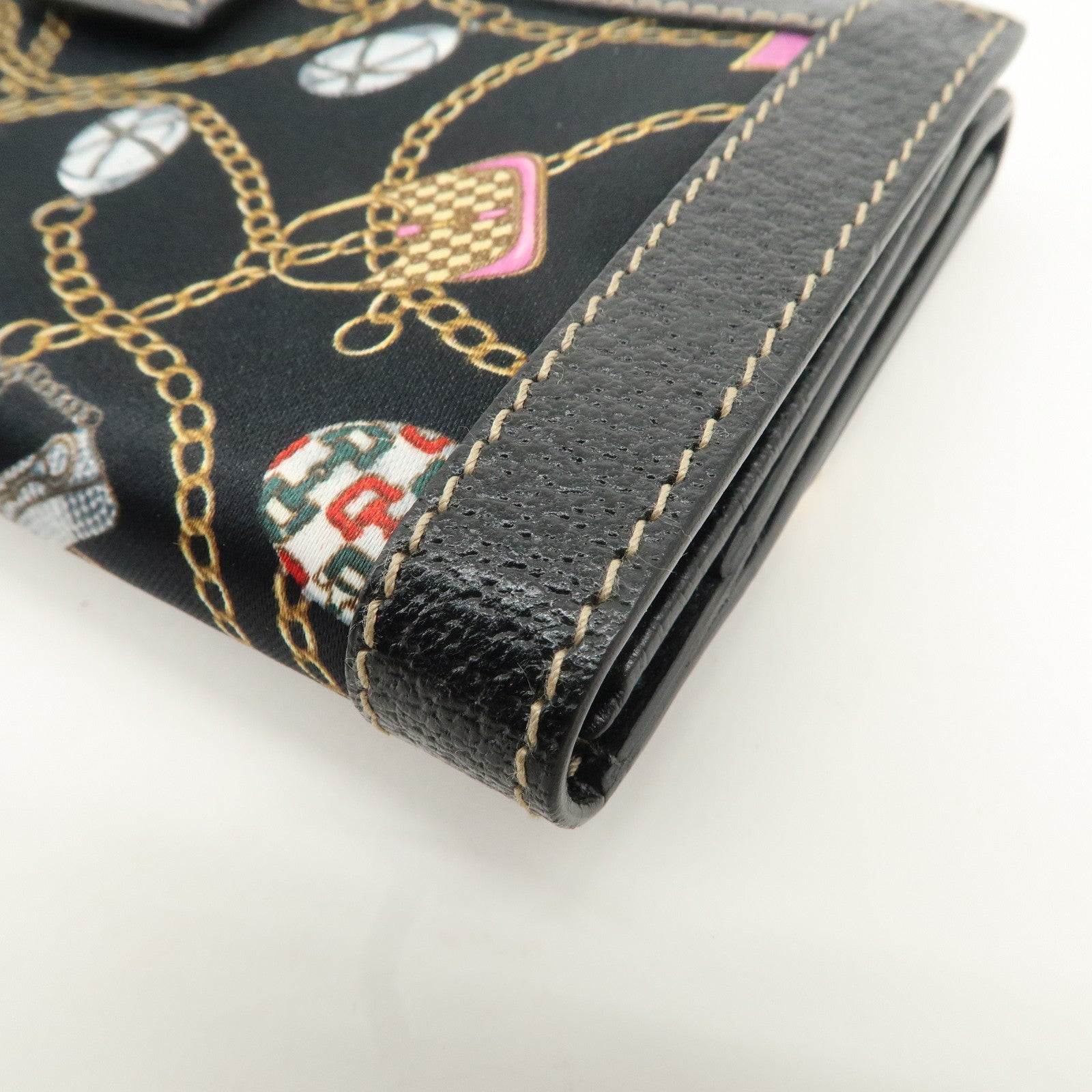 GUCCI Charmy Nylon Leather W Hook Long Wallet Black 153211 Used