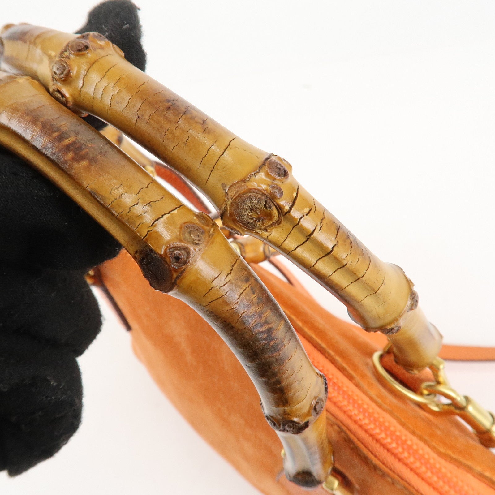 GUCCI Bamboo Suede Leather 2WAY Bag Orange 000.2296.0290 Used