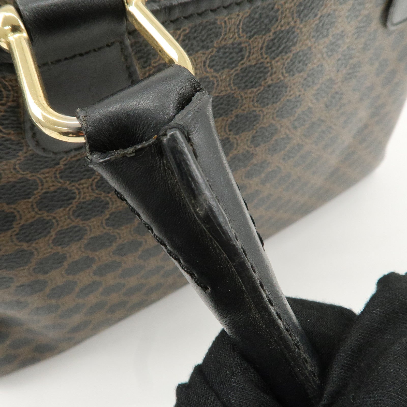 CELINE Macadam PVC Leather Boston Bag Hand Bag Brown Used