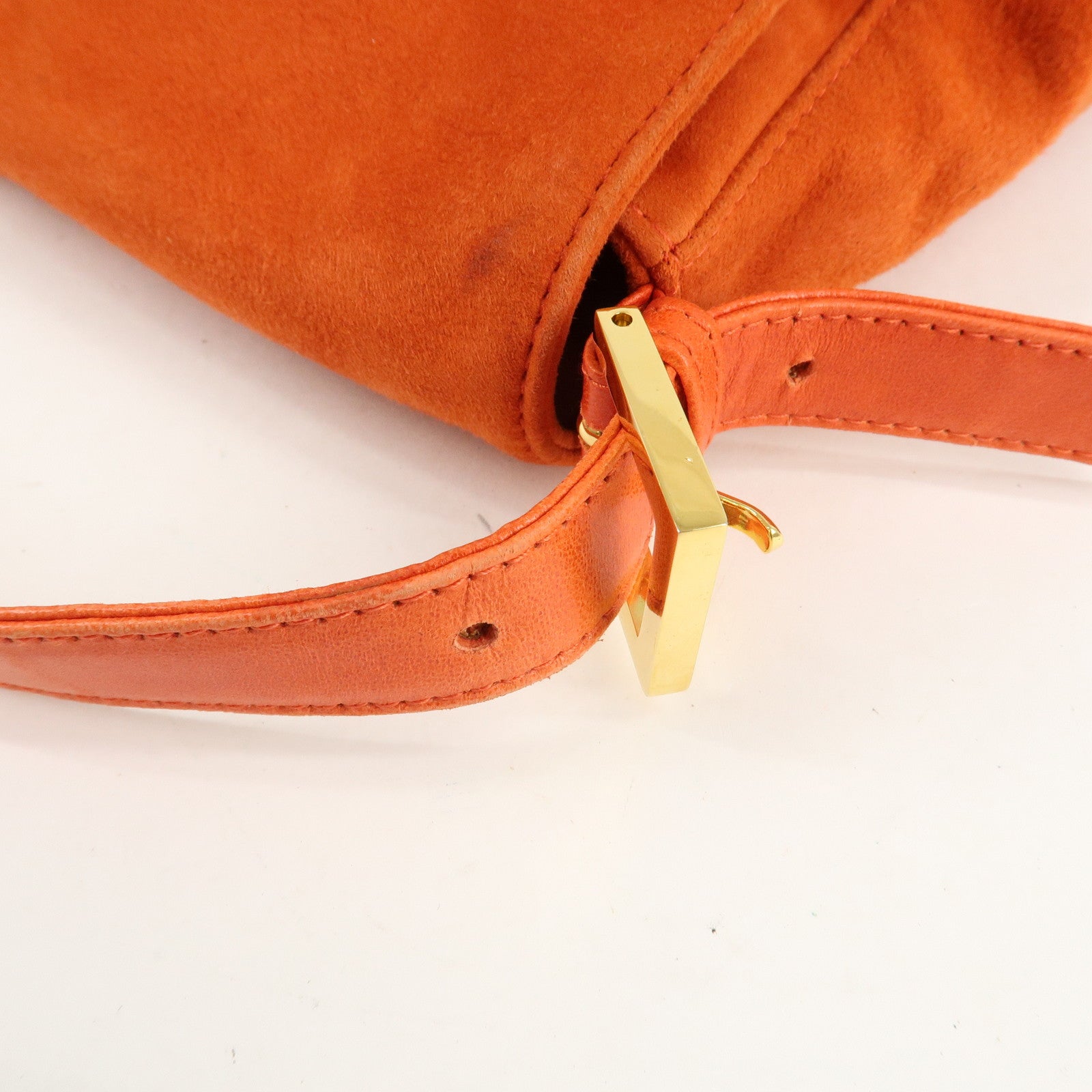 FENDI Mamma Baguette Suede Leather Shoulder Bag Orange 26325 Used