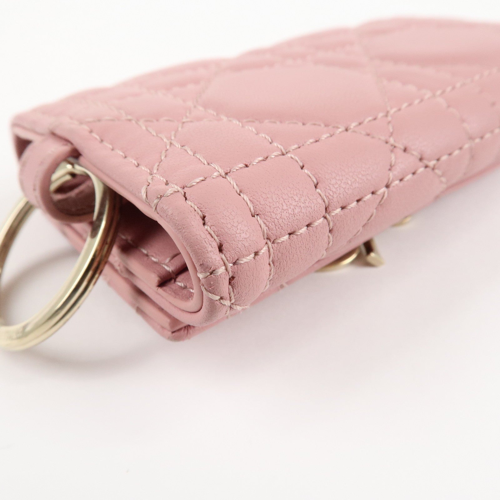 Christian Dior Cannage Leather 4 Key Case Key Chain Pink Used