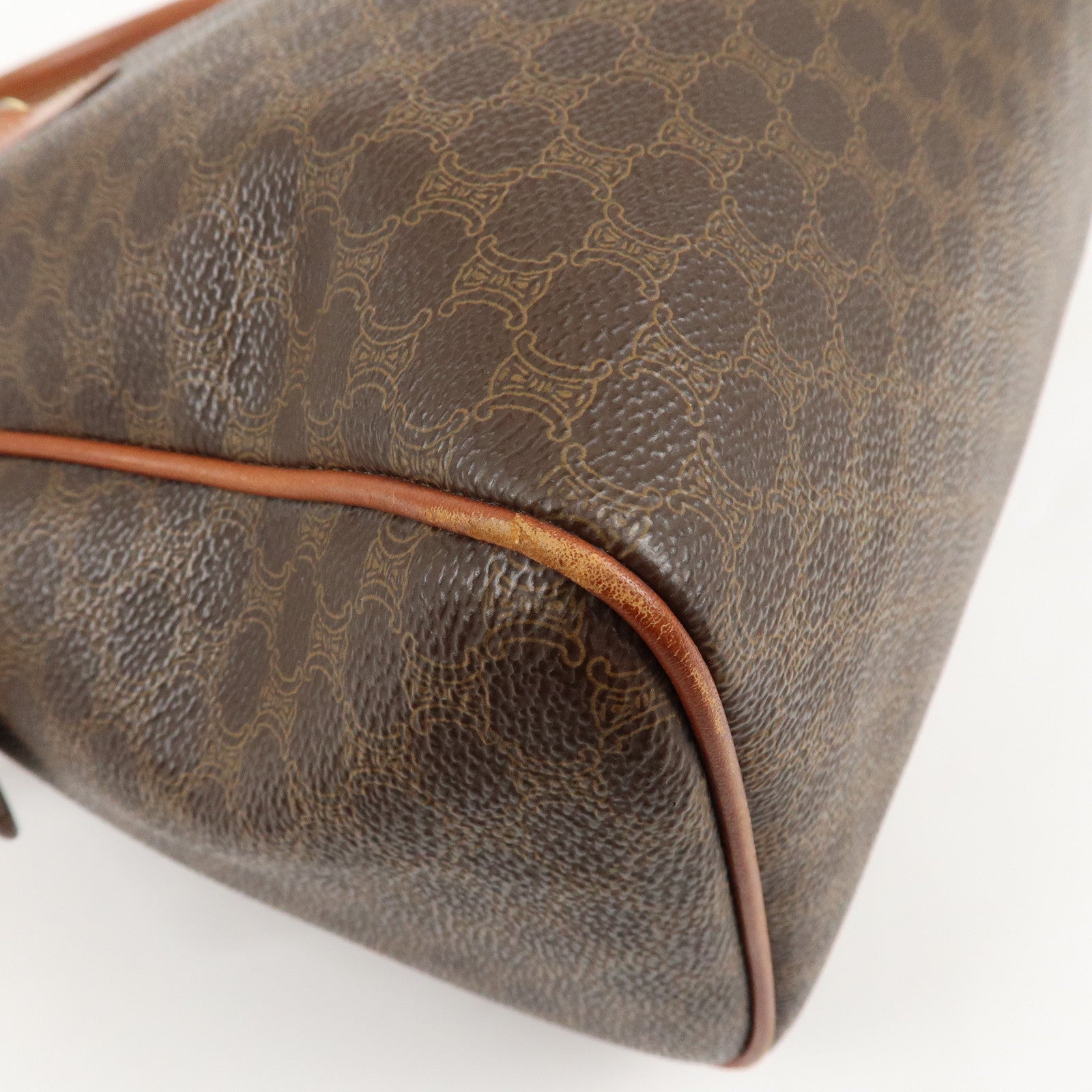 CELINE Macadam PVC Leather Boston Bag Hand Bag Brown Used