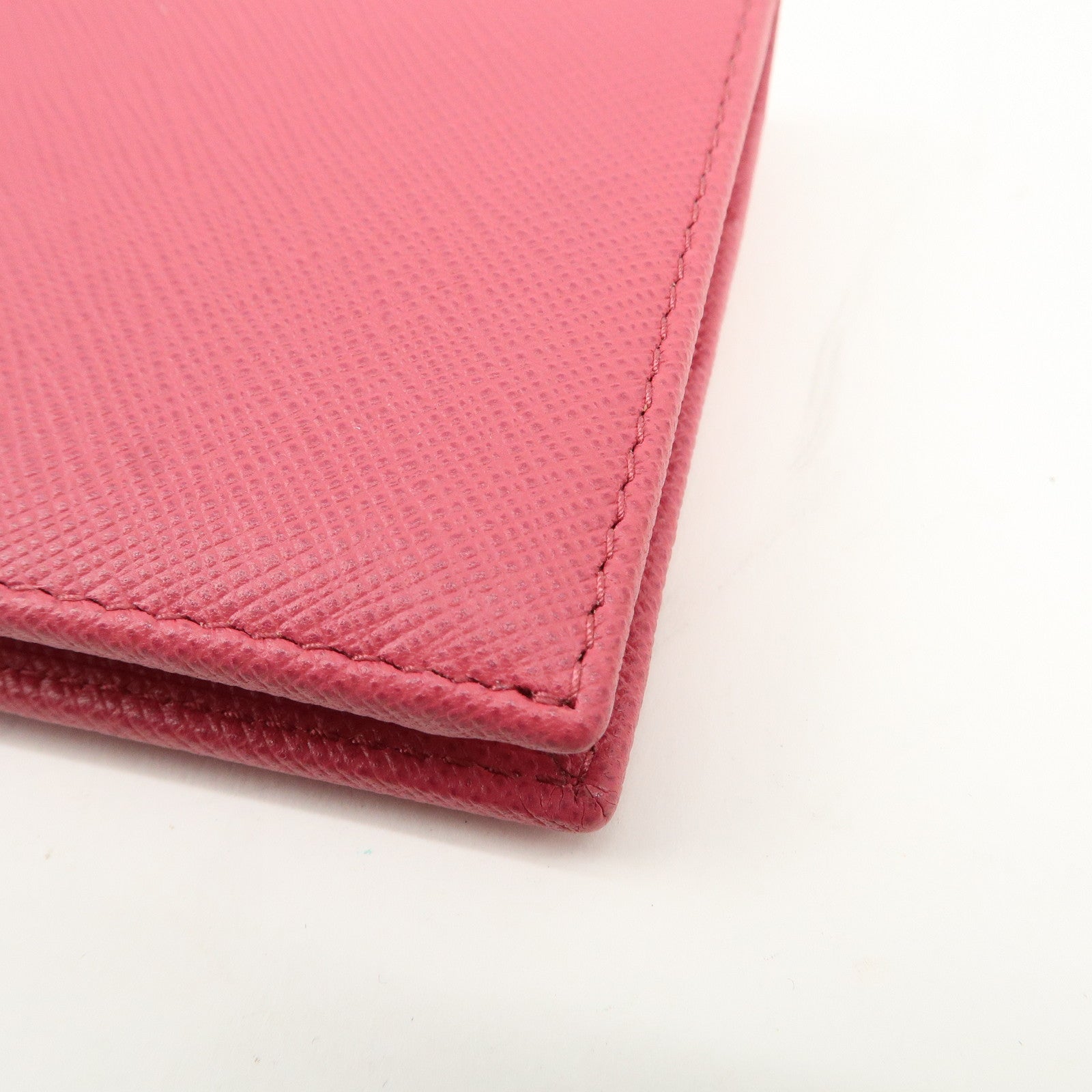 PRADA Logo Saffiano Leather Bi-Fold Wallet Pink 1MV204 Used