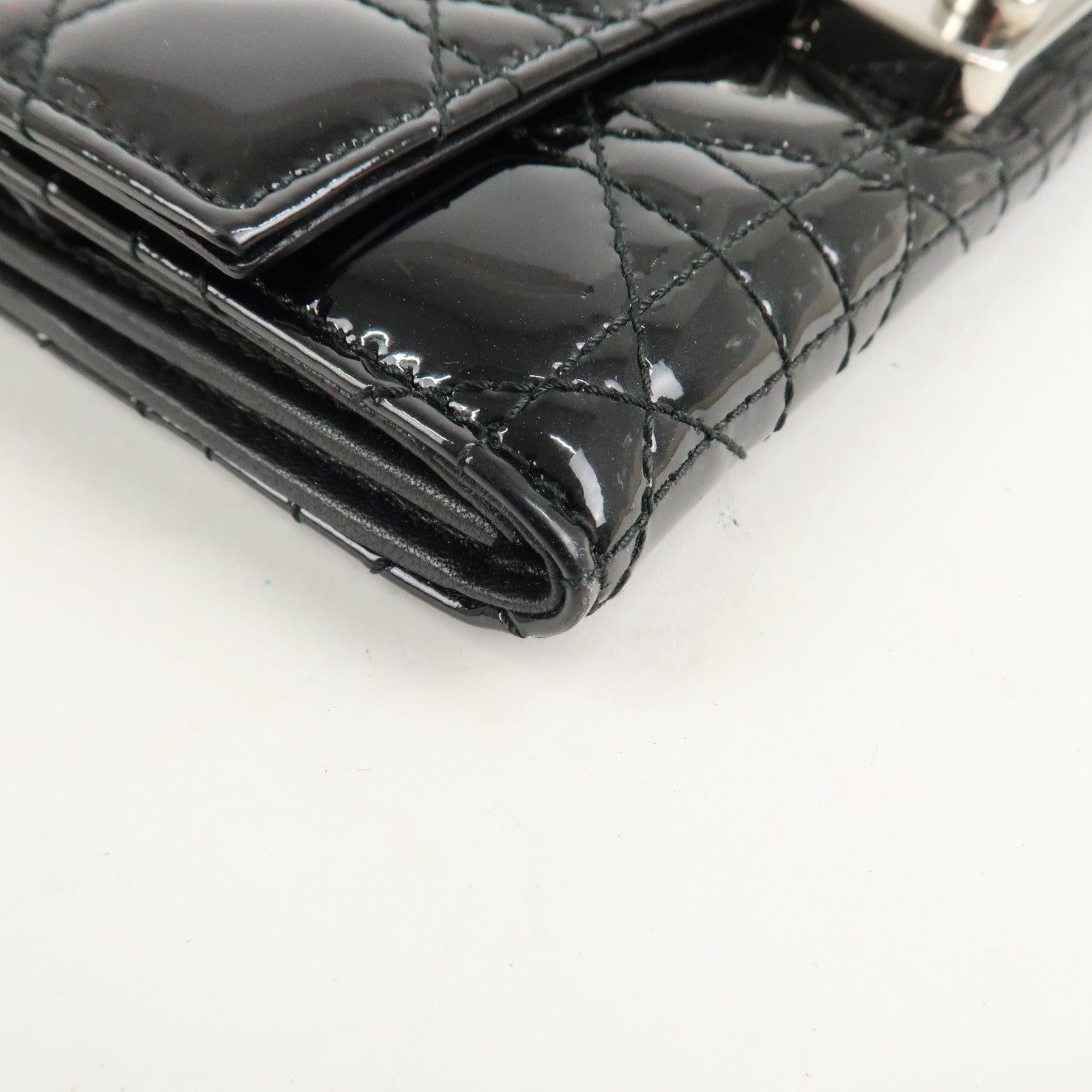 Christian Dior New Lock Cannage Patent Leather Chain Long Wallet Used