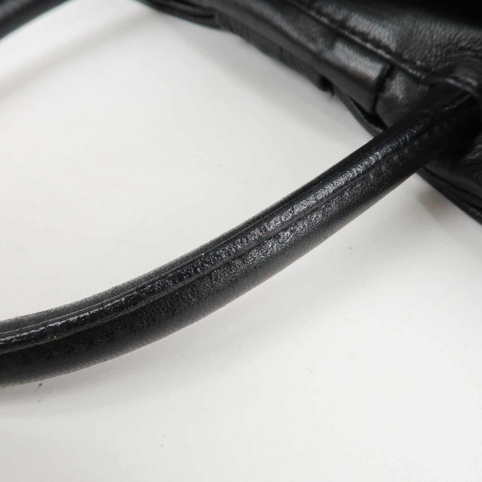PRADA Nappa Leather Ribbon Tote Bag Hand Bag NERO Black BN1601 Used