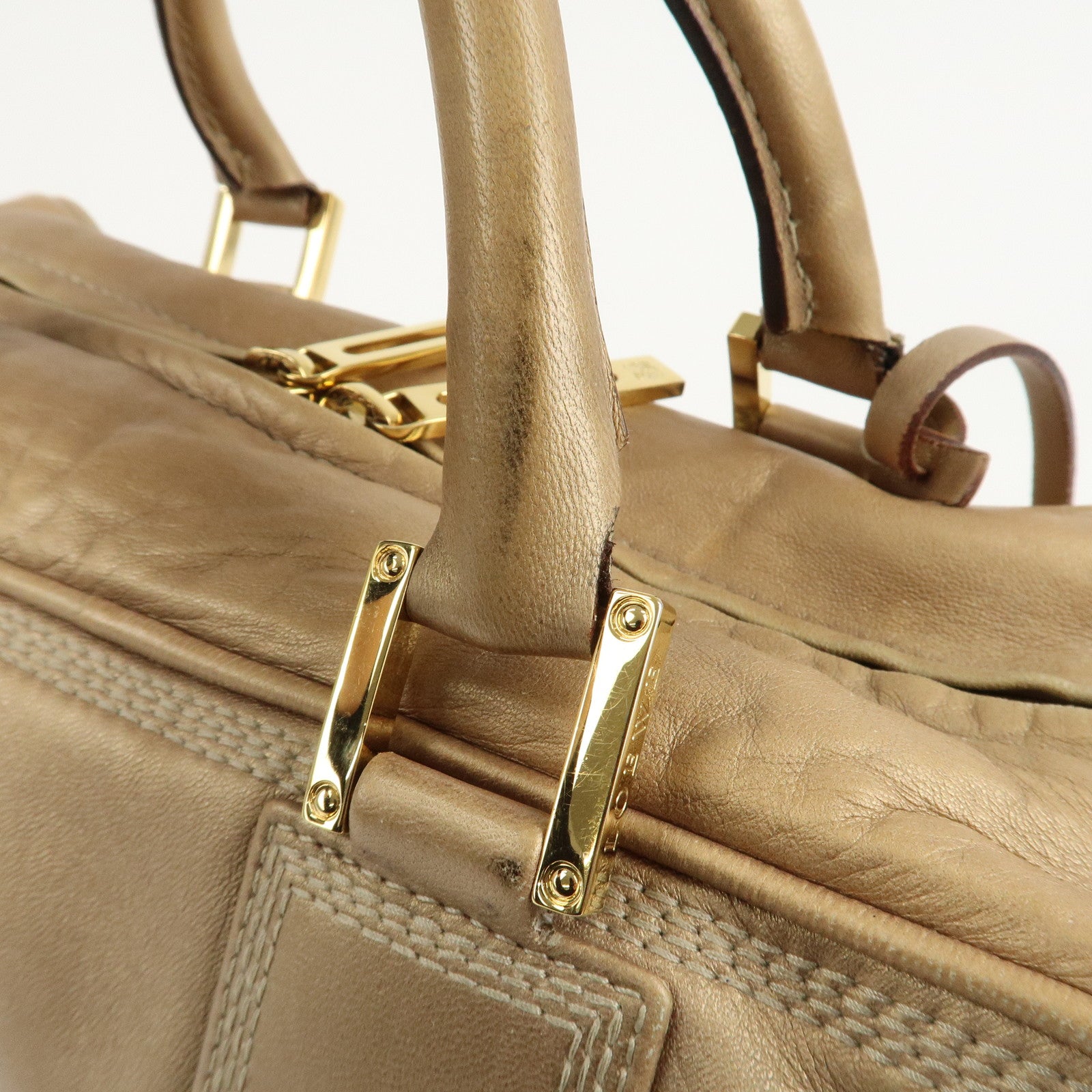 LOEWE Anagram Leather Amazona 28 Hand Bag Boston Bag Gold Used