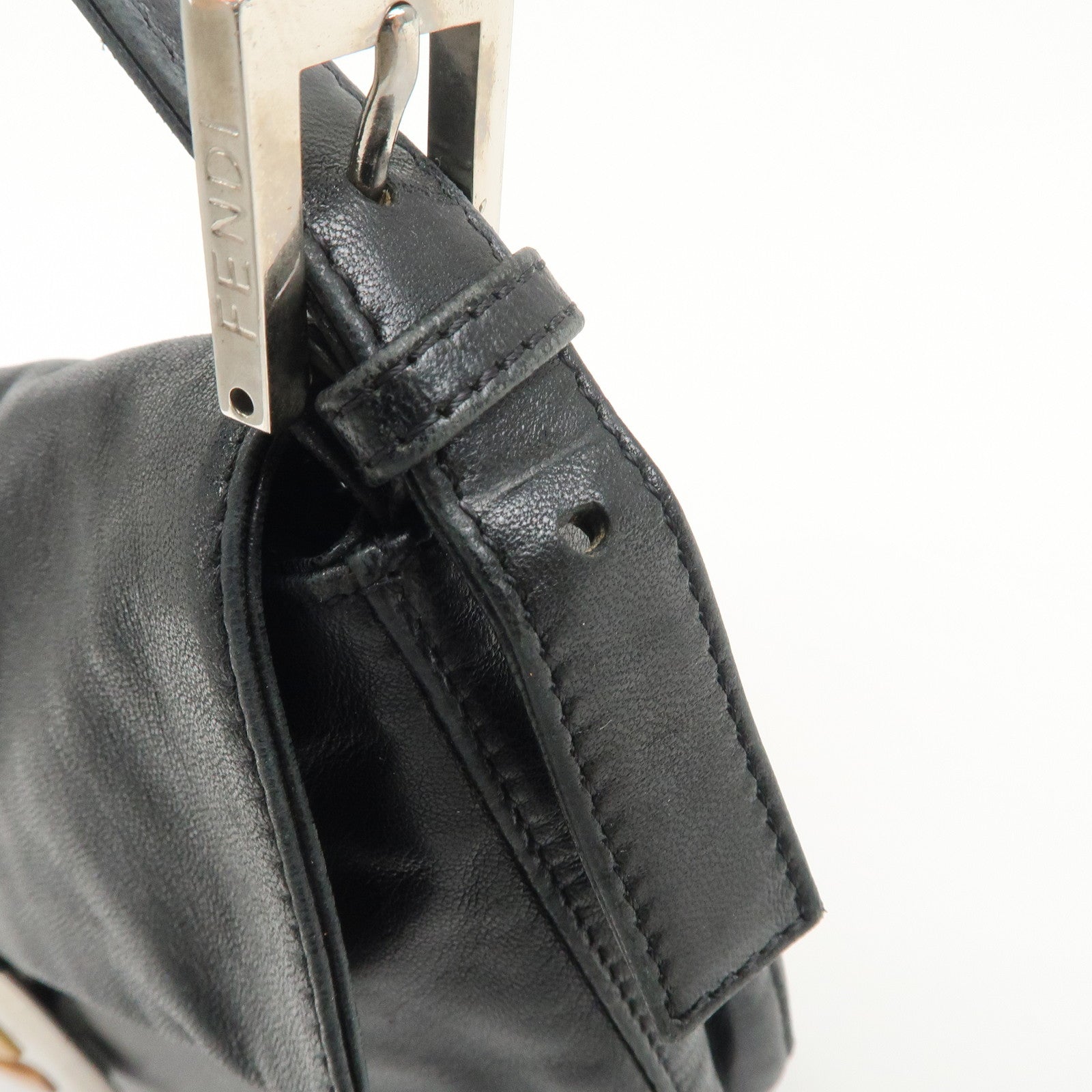 FENDI Mamma Baguette Leather Shoulder Bag Hand Bag Black 26424 Used