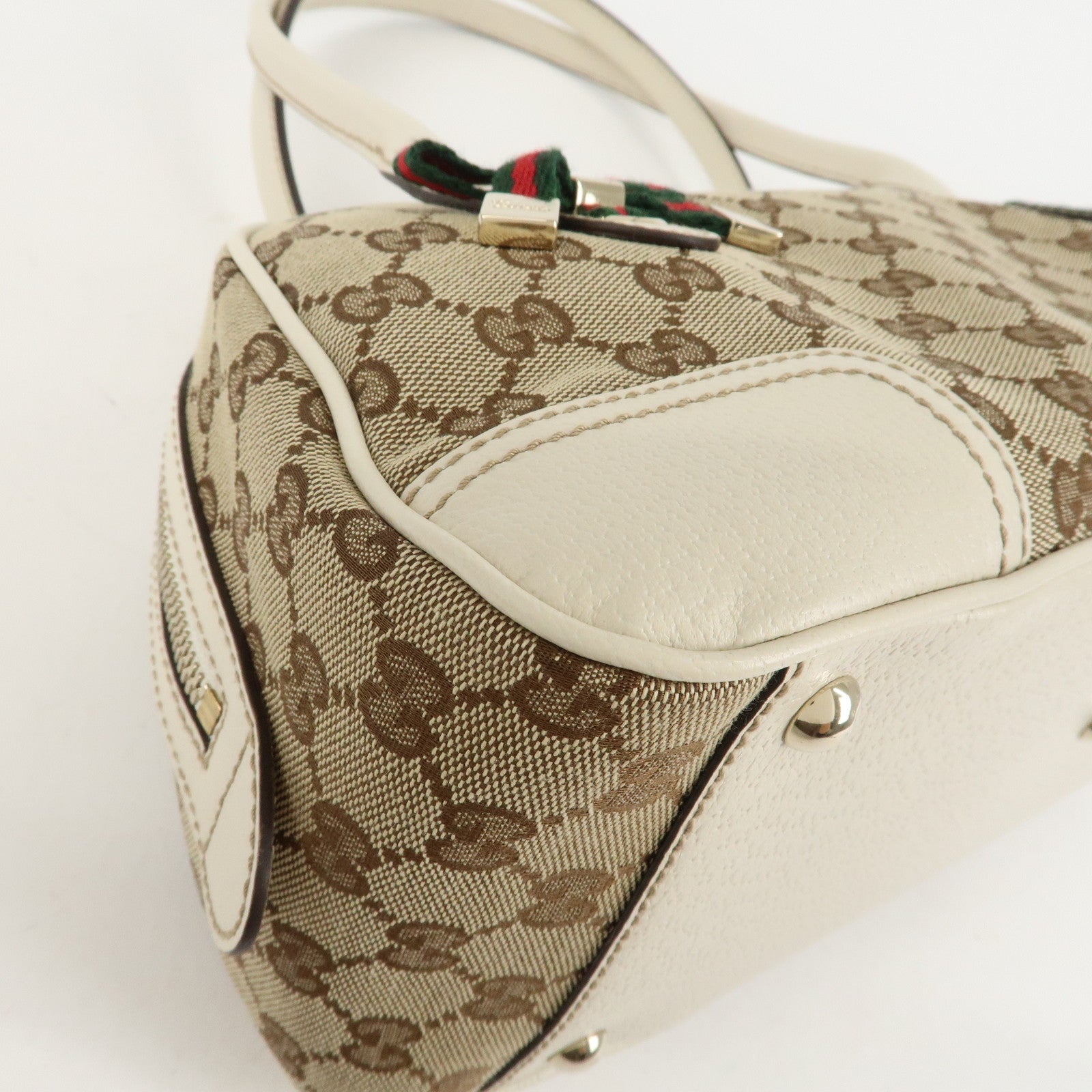 GUCCI Princy Sherry GG Canvas Leather Mini Boston Bag Beige 161720 Used